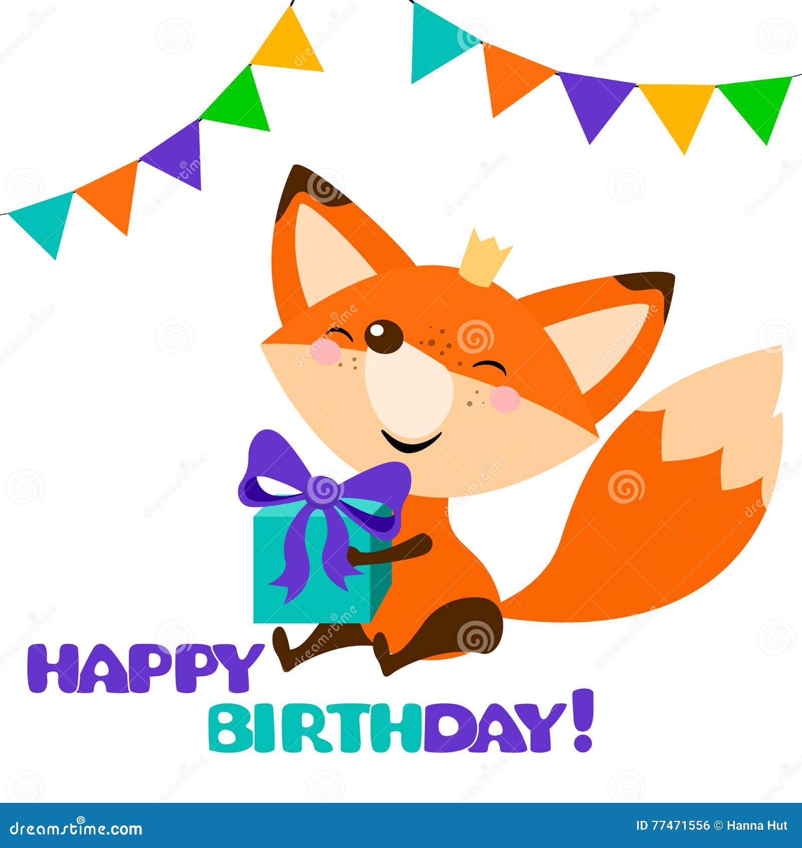 Cute Fox with Bright Gift. Happy Birthday Card Design Stock Vector ...