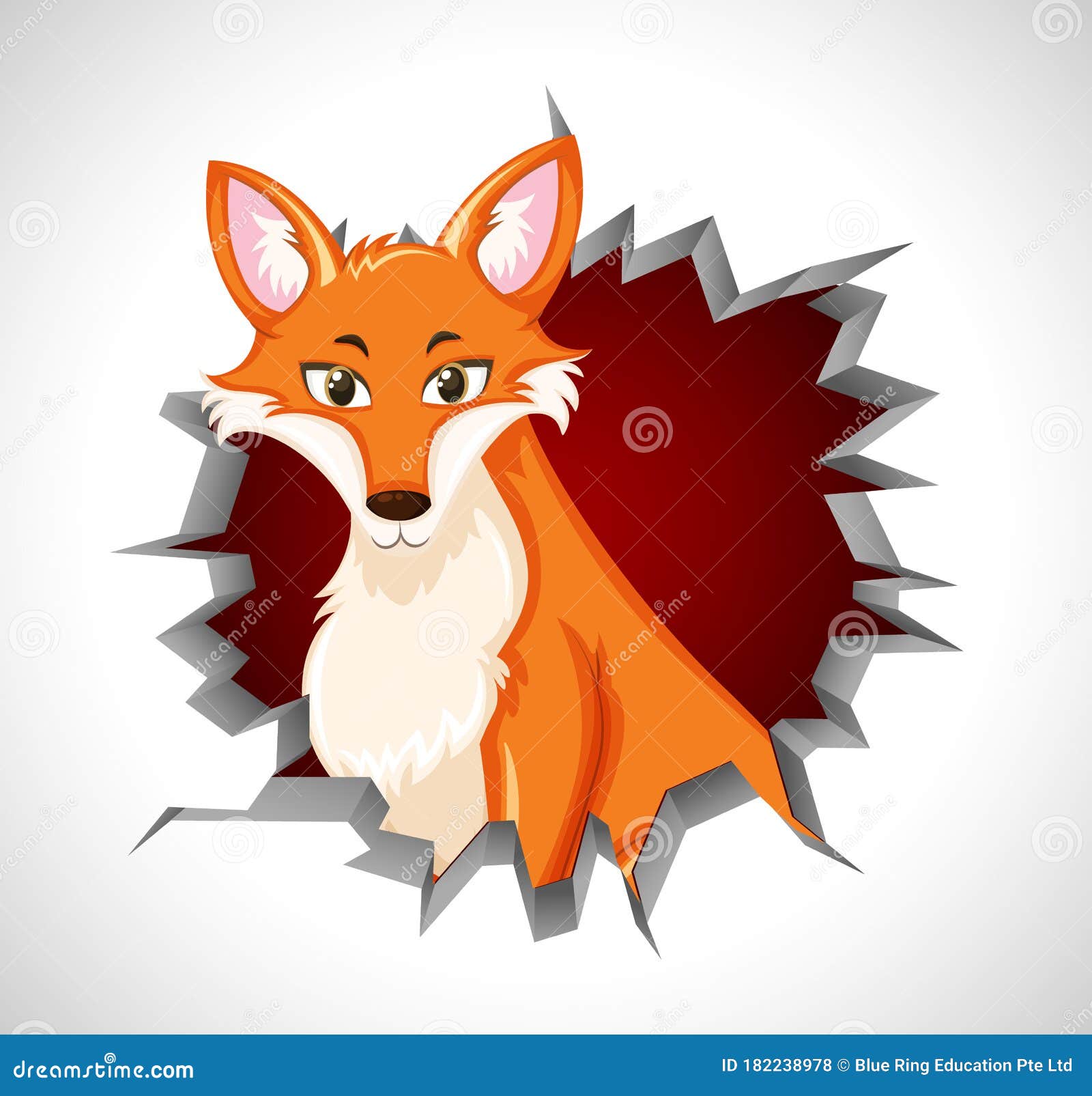 Cute Fox Coming Out of Cracked Wall Stock Vector Illustration of