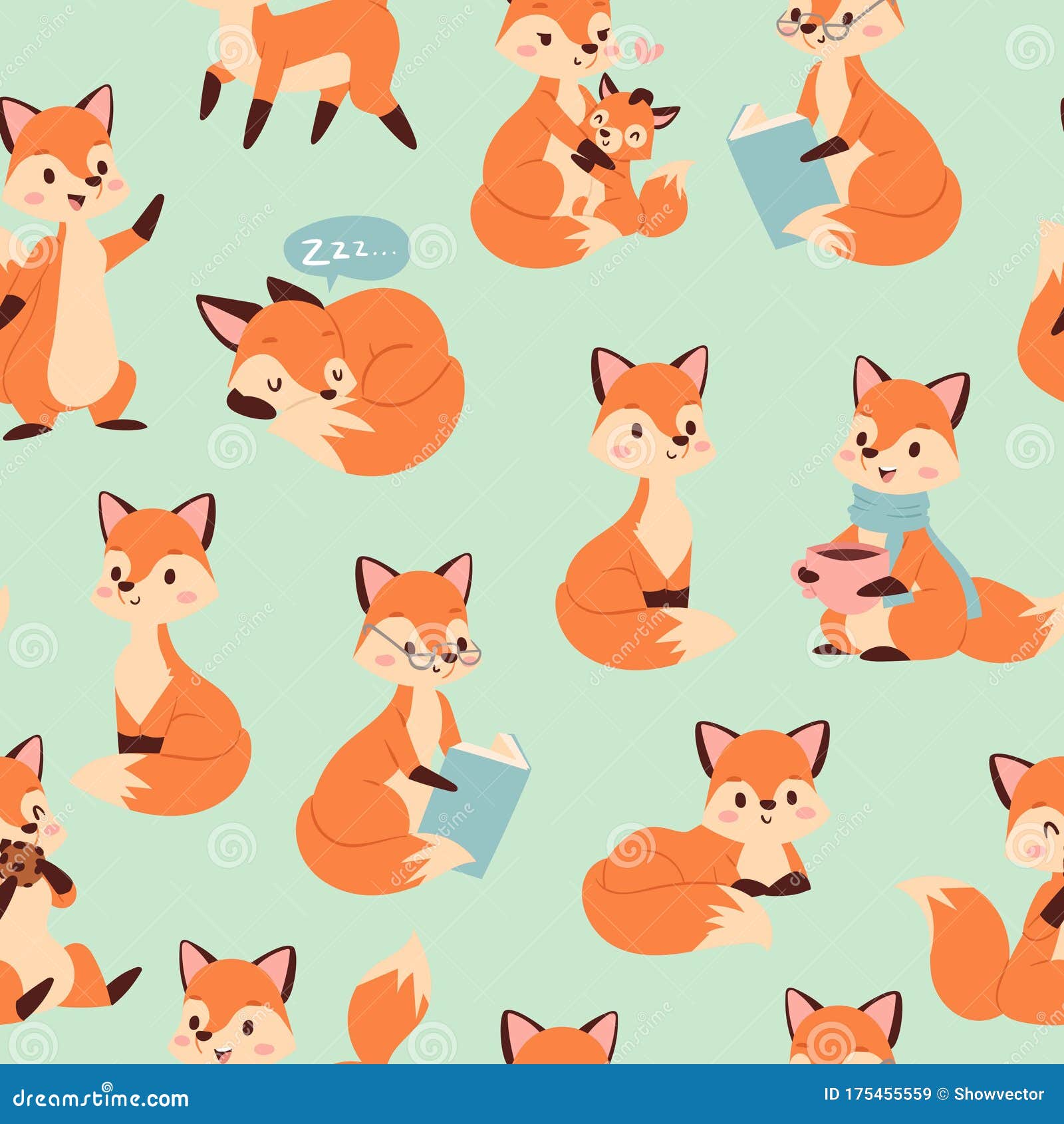 Cute Fox Seamless Pattern With Foxy Endless Background Texture Children S Backdrop Vector Illustration Stock Vector Illustration Of Animal Design