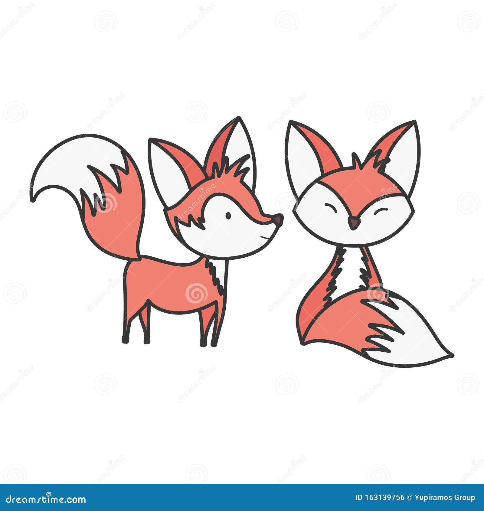 Cute Foxes Cartoon Animals on White Background Stock Vector ...