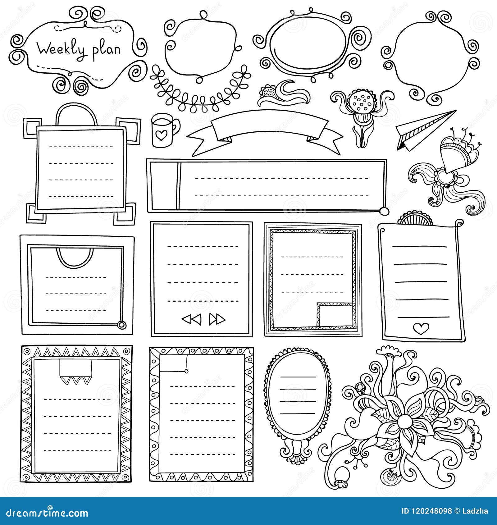 Cute Frames and Floral Design Elements for Planner Stock Vector ...