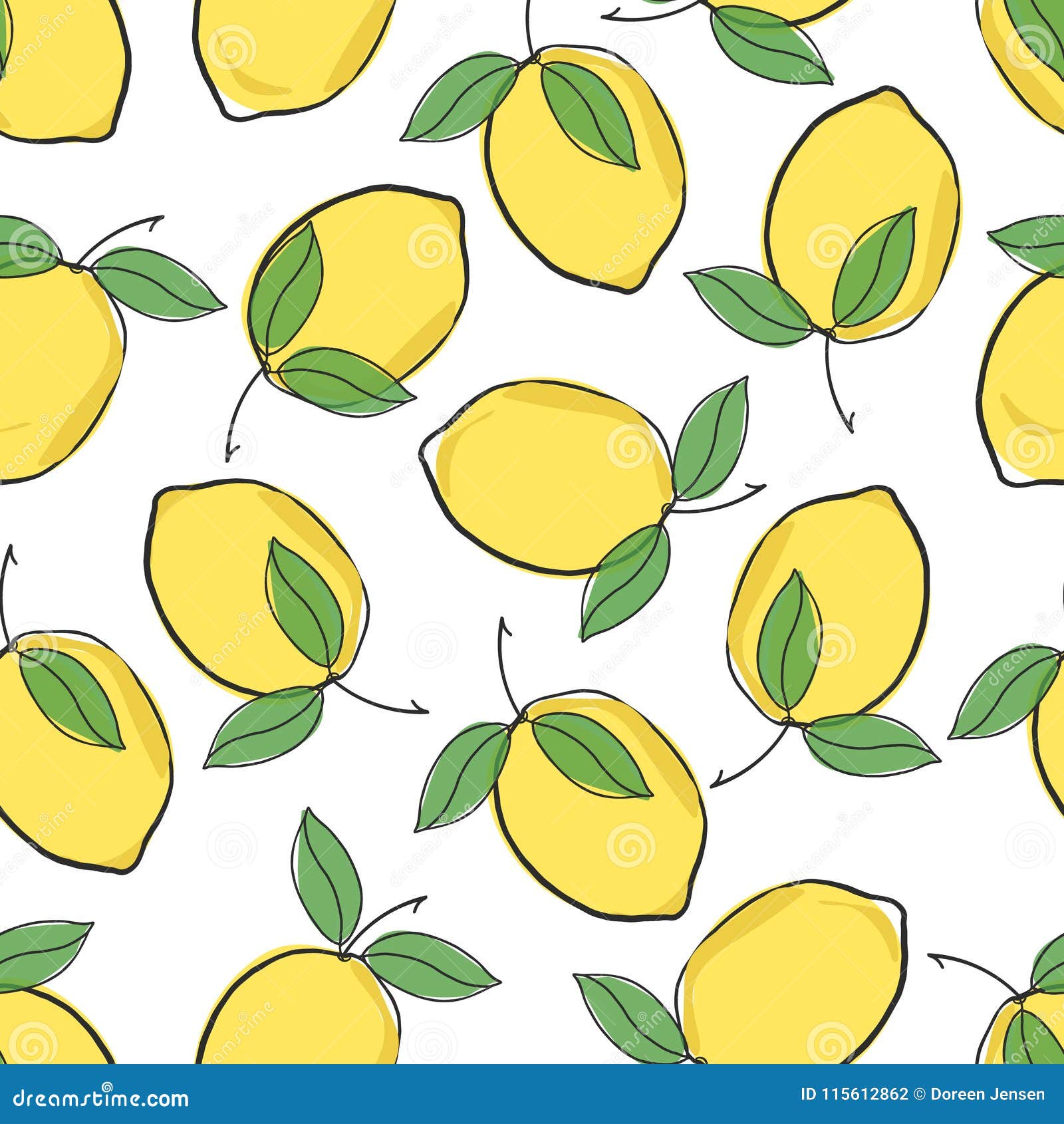 Cute Fresh Lemon Yellow Vector Repeat Seamless Pattern on a White ...
