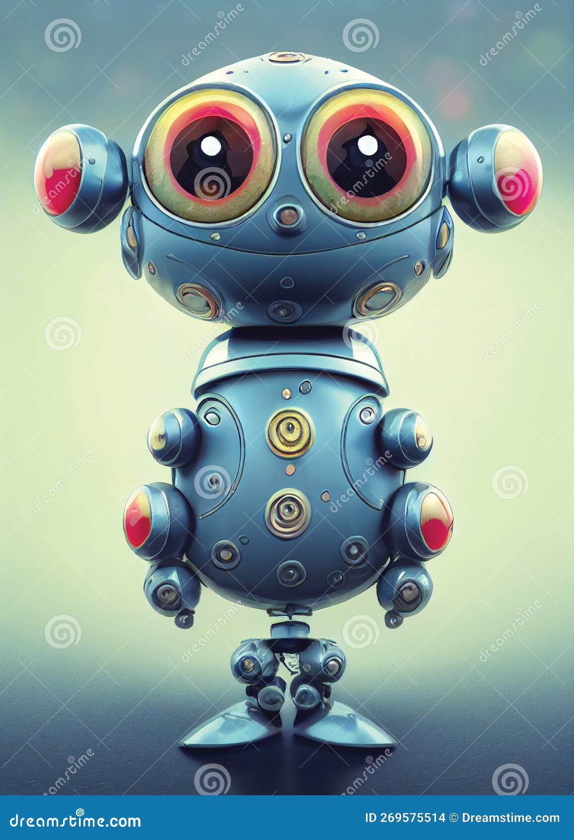 Cute Friendly Cartoon Robot with Big Eyes, Digital Art, Printable  Illustration Stock Illustration - Illustration of digital, science:  269575514