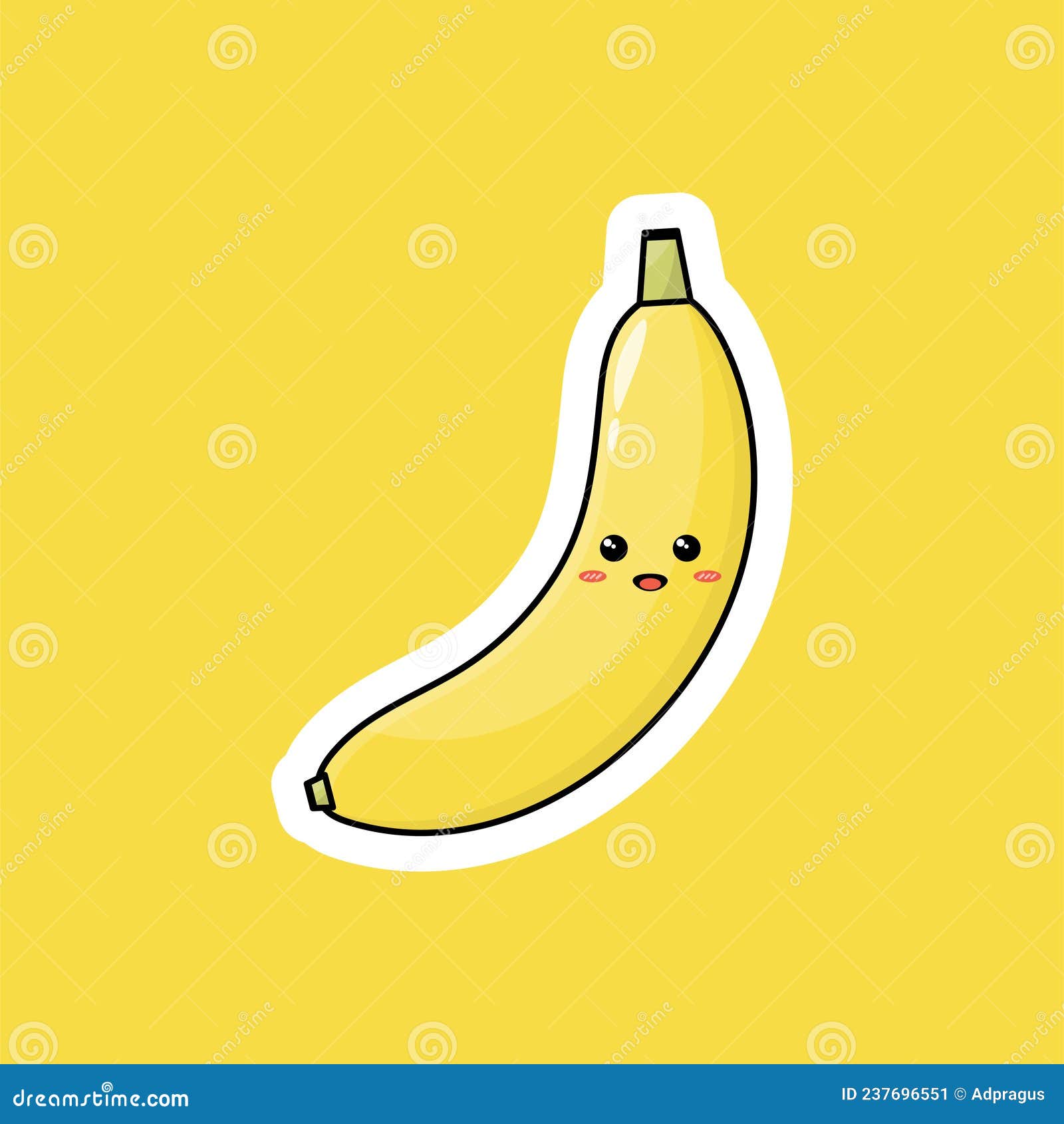 cute yellow banana fruit cartoon character with happy smiling expression.