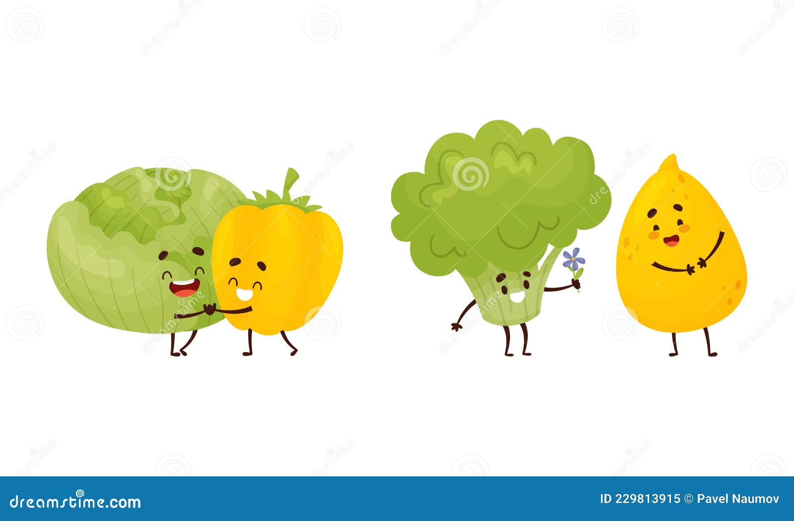 Cute Fruit and Vegetable Couples Dancing and Giving Flower Vector Set
