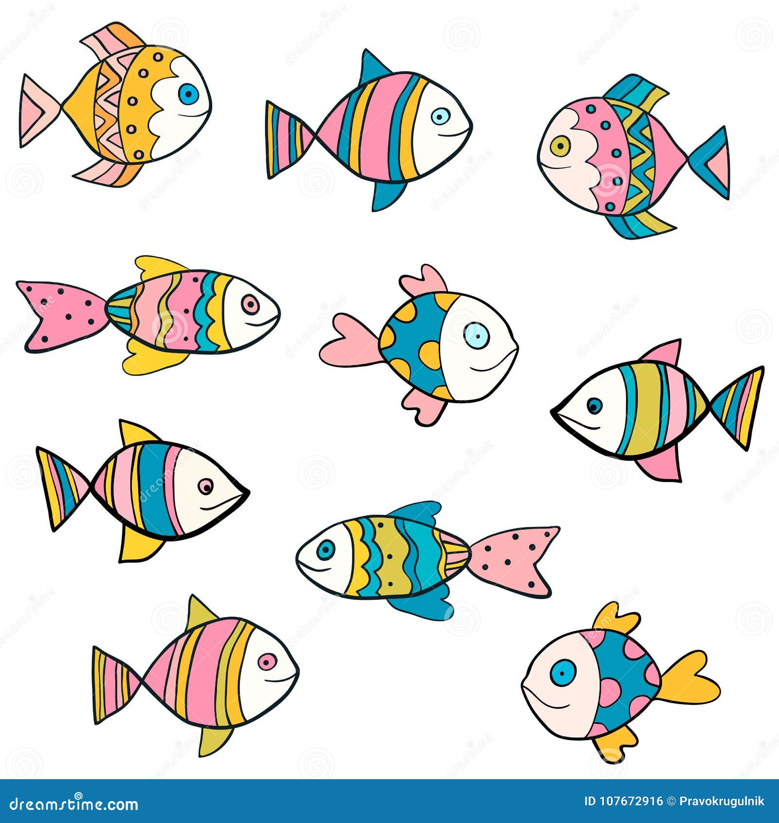 Cute, Fun and Colorful Vector Fish Drawings Stock Vector ...