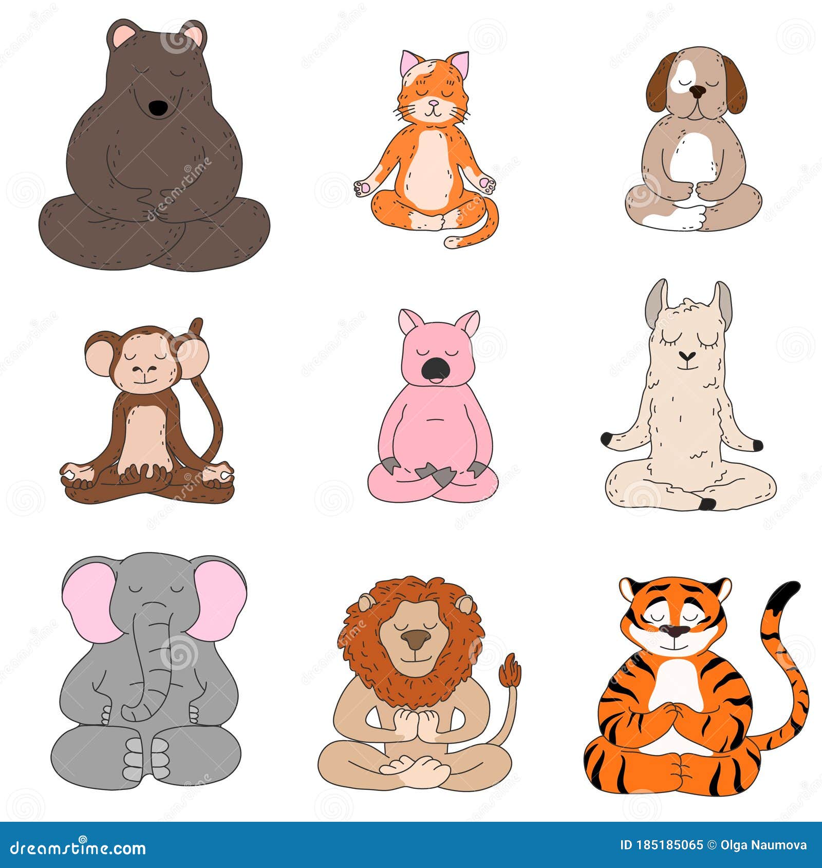 Cute Funny Animals Sitting and Meditating in Lotus Pose Vector Illustration  Stock Vector - Illustration of book, drawing: 185185065