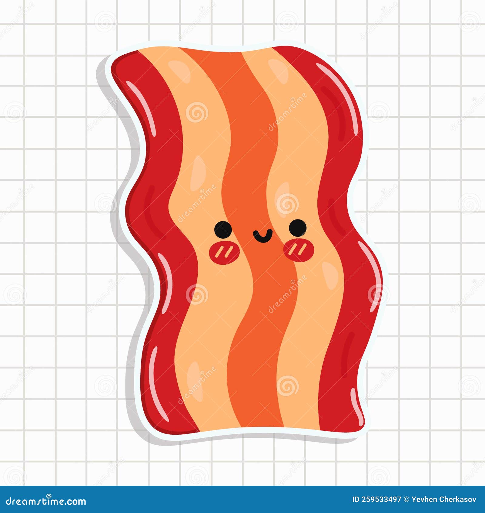 Cute Funny Bacon Sticker. Vector Hand Drawn Cartoon Kawaii Character