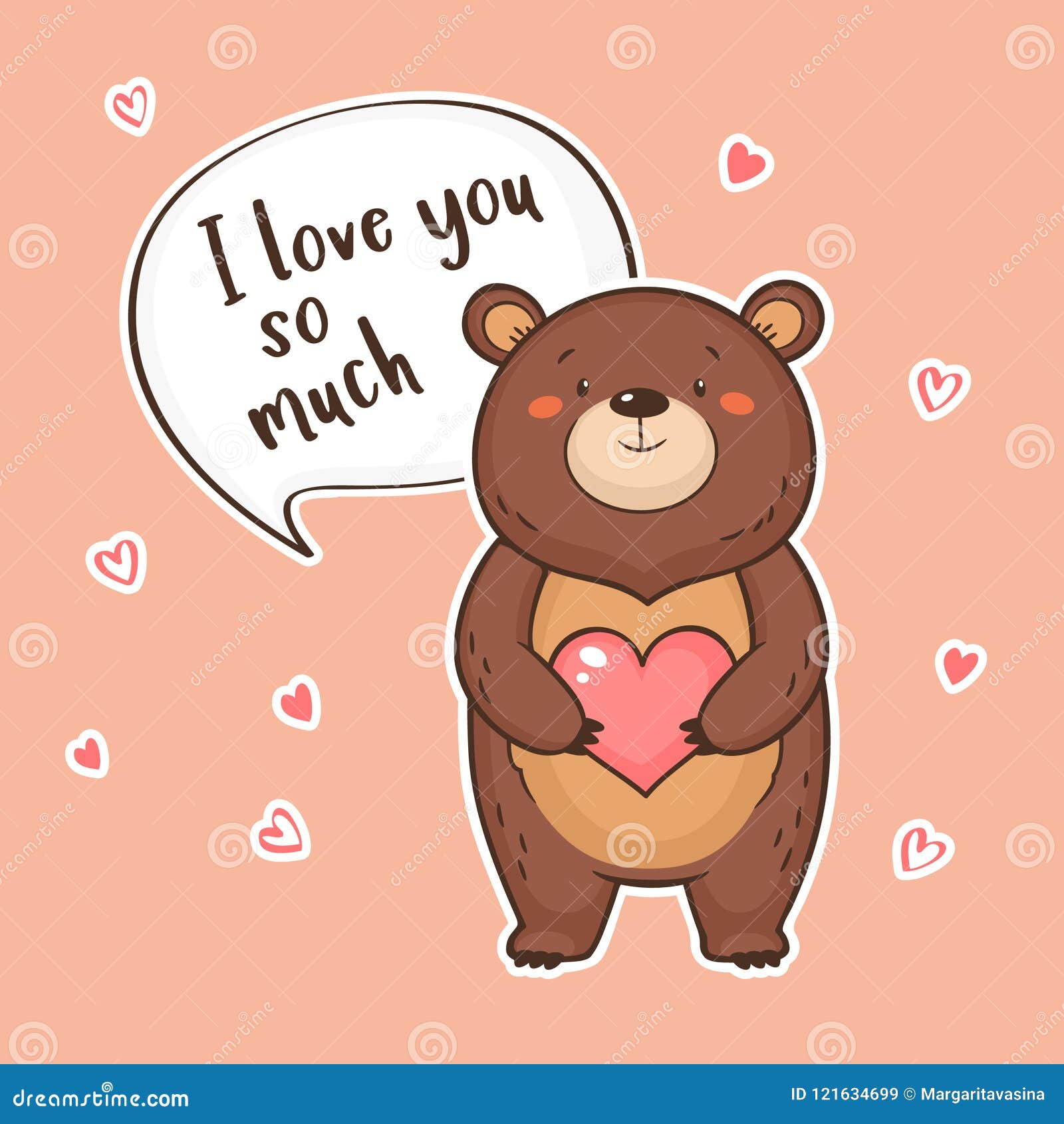 Cute Funny Bear with Heart and Speech Bubble with Quote I Love You so Much  Stock Vector - Illustration of postcard, colorful: 121634699