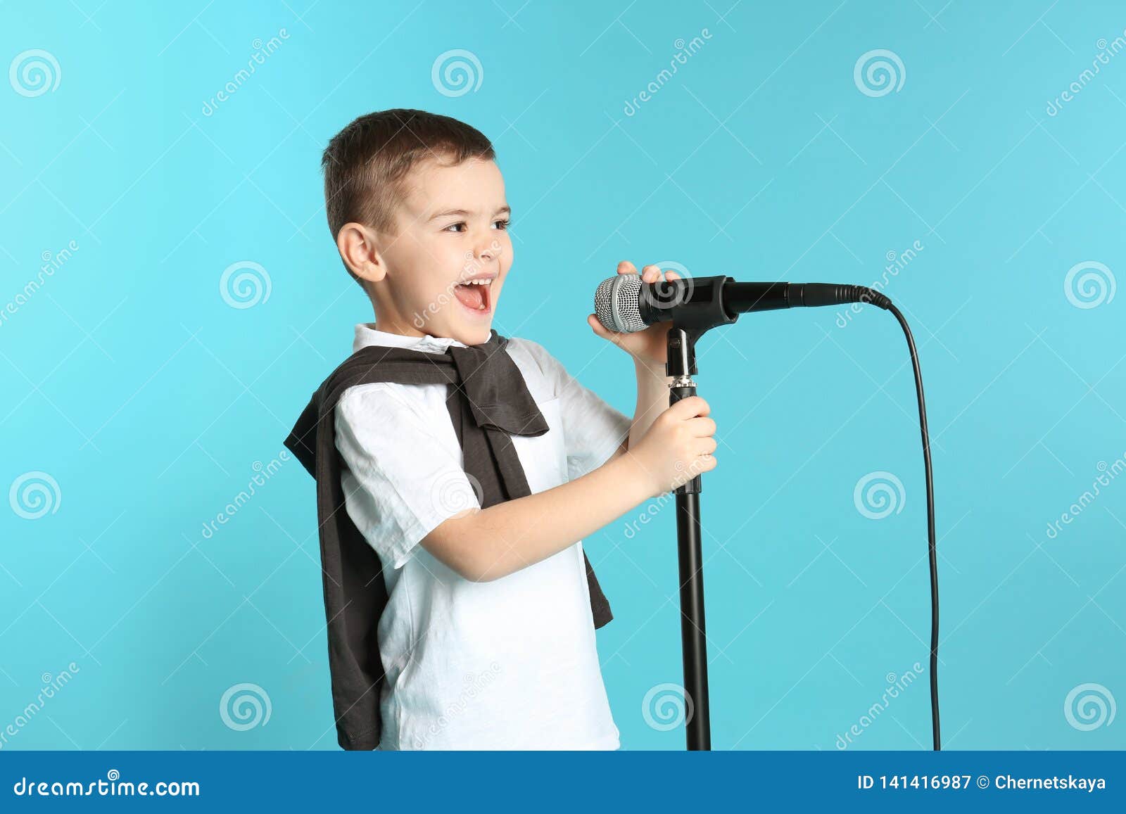 Cute Funny Boy with Microphone Stock Image Image of modern, color