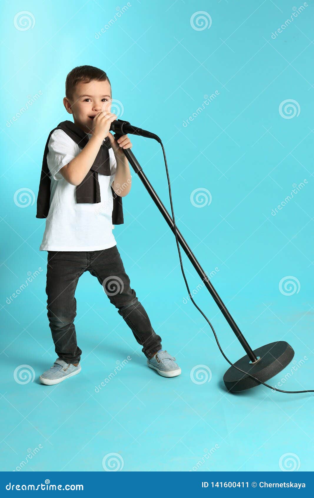 Cute Funny Boy with Microphone Stock Image Image of interview