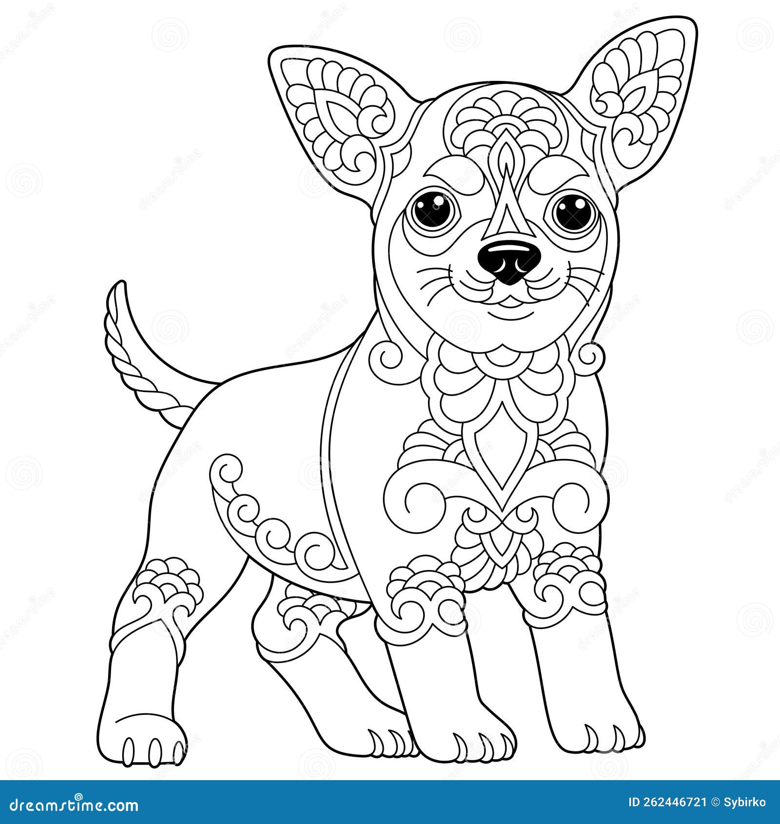 Chihuahua Dog Coloring Page Colored Illustration Cartoon Vector ...