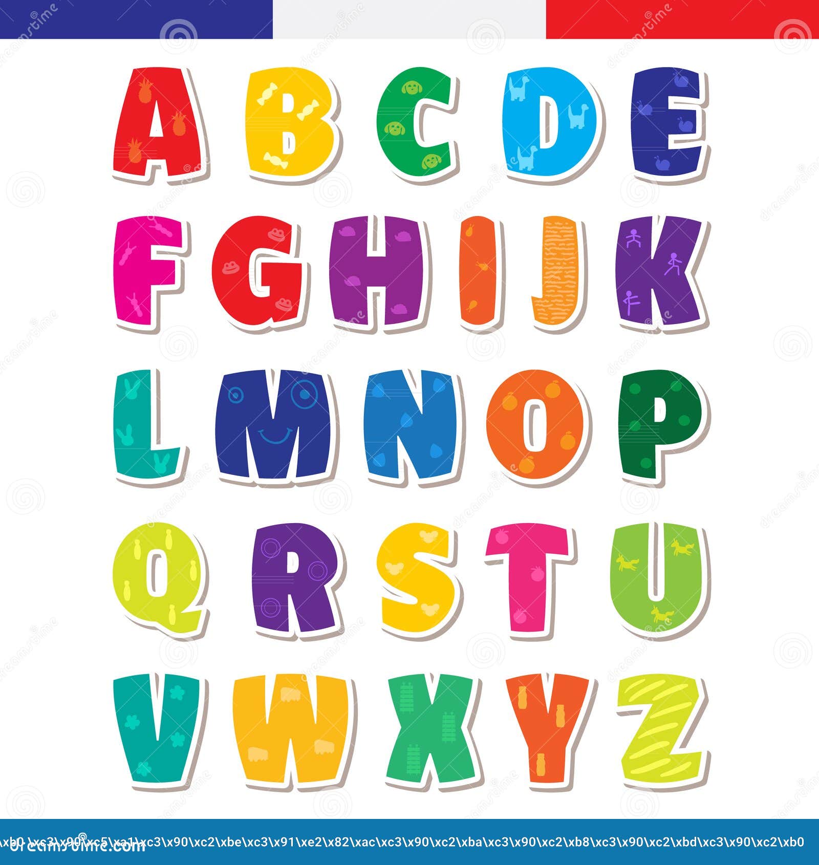 Cute Funny Childish French Alphabet. Vector Font Illustration Stock ...