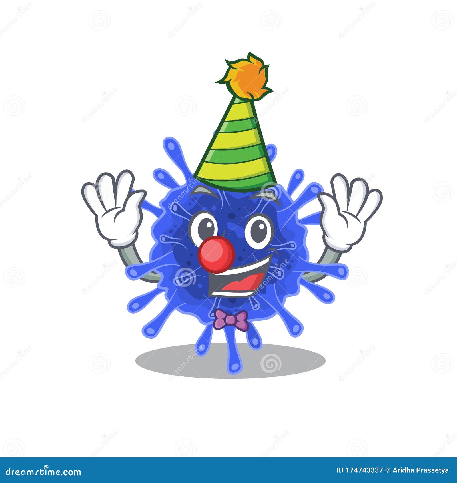 Cute And Funny Clown Bacteria Coronavirus Cartoon Character Mascot