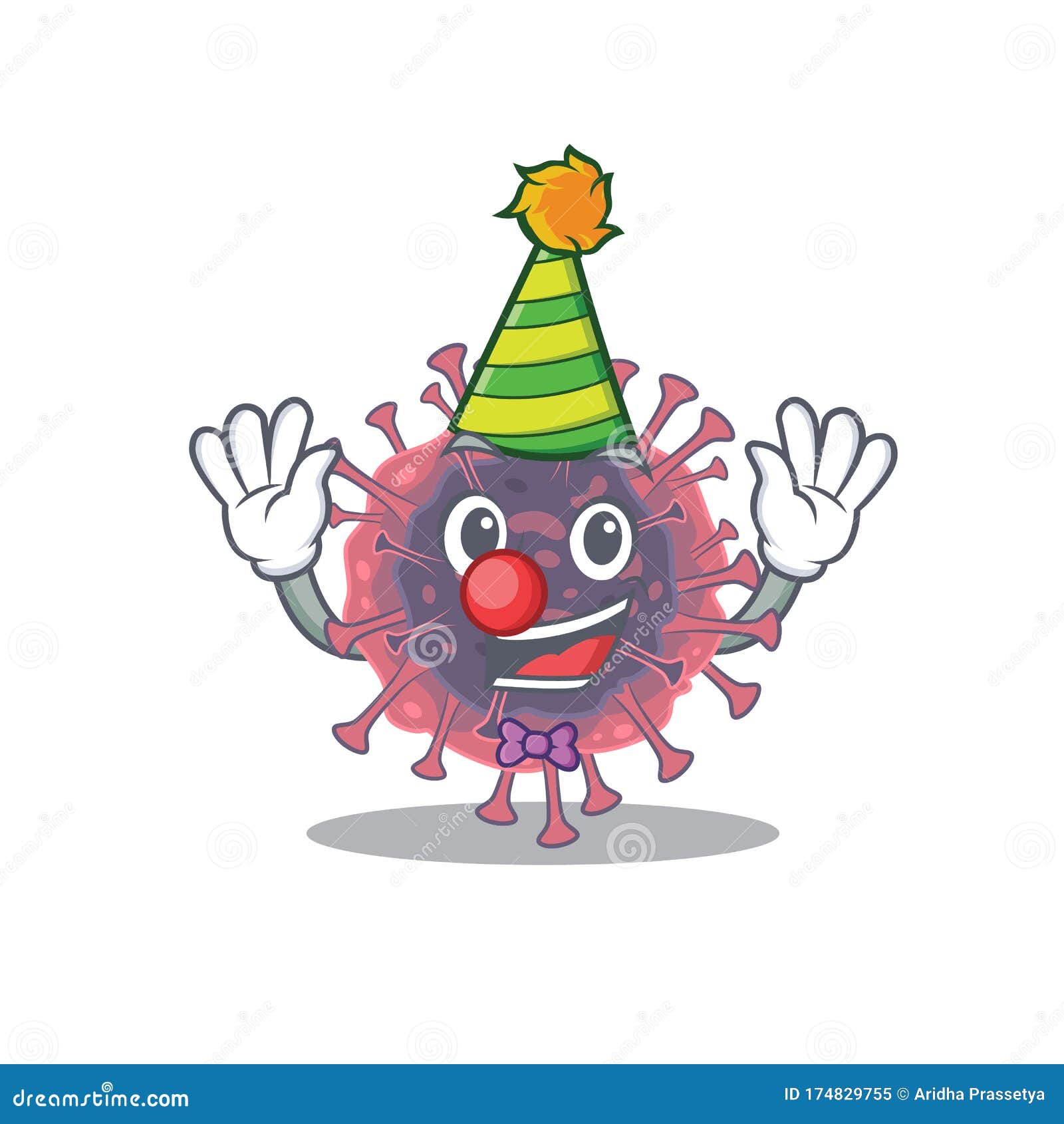 Cute And Funny Clown Microbiology Coronavirus Cartoon Character Mascot Style Stock Vector Illustration Of Bacteria Cell 174829755