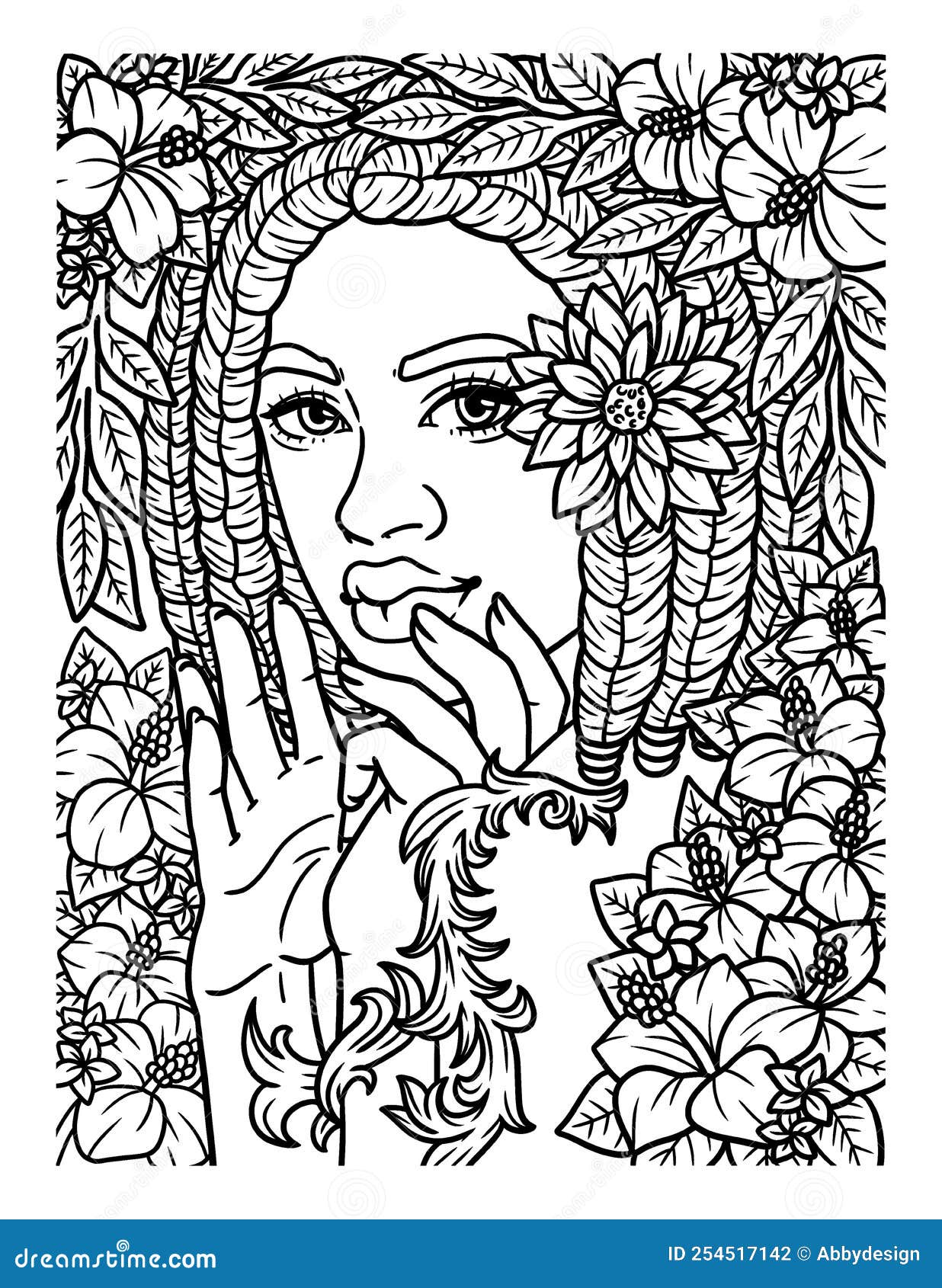 Afro American Braided Hair Coloring Page for Kids Stock Vector ...