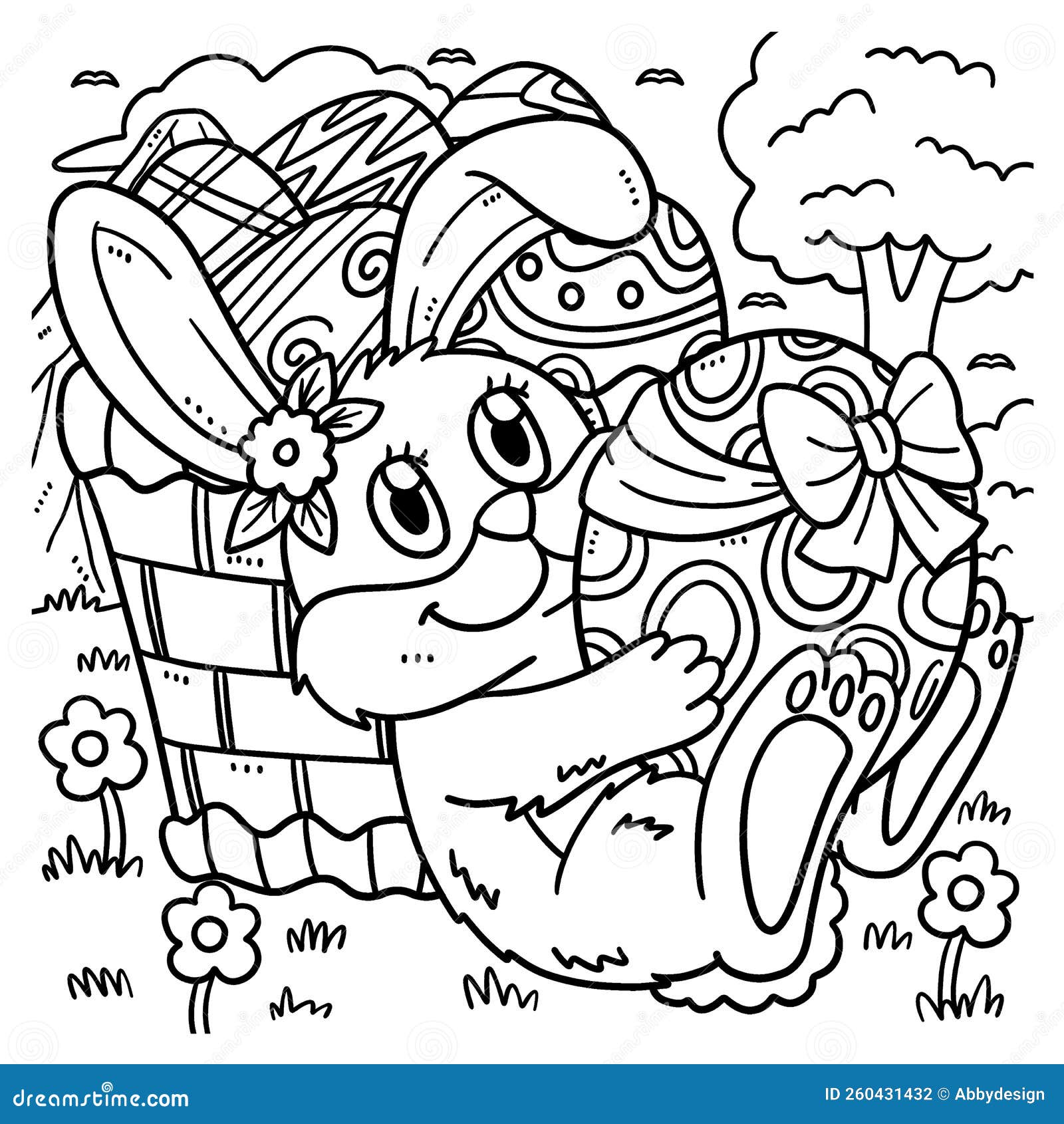 Bunny Hugging Easter Egg Coloring Page for Kids Stock Vector ...