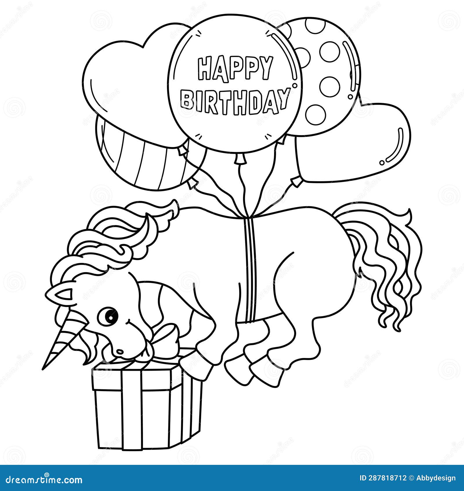 Happy Birthday Unicorn Isolated Coloring Page Stock Illustration ...