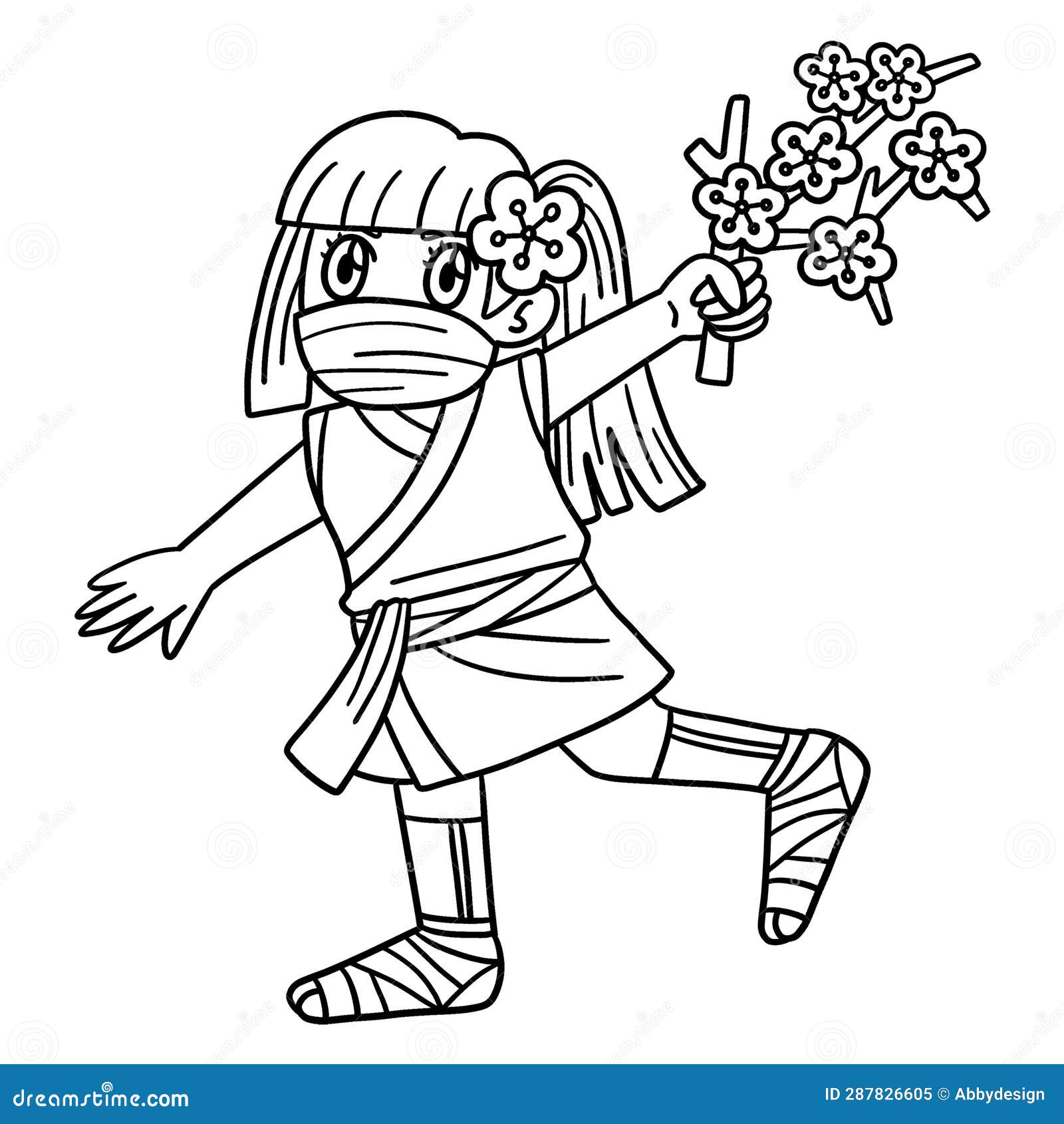 ninja kunoichi with sakura branch 