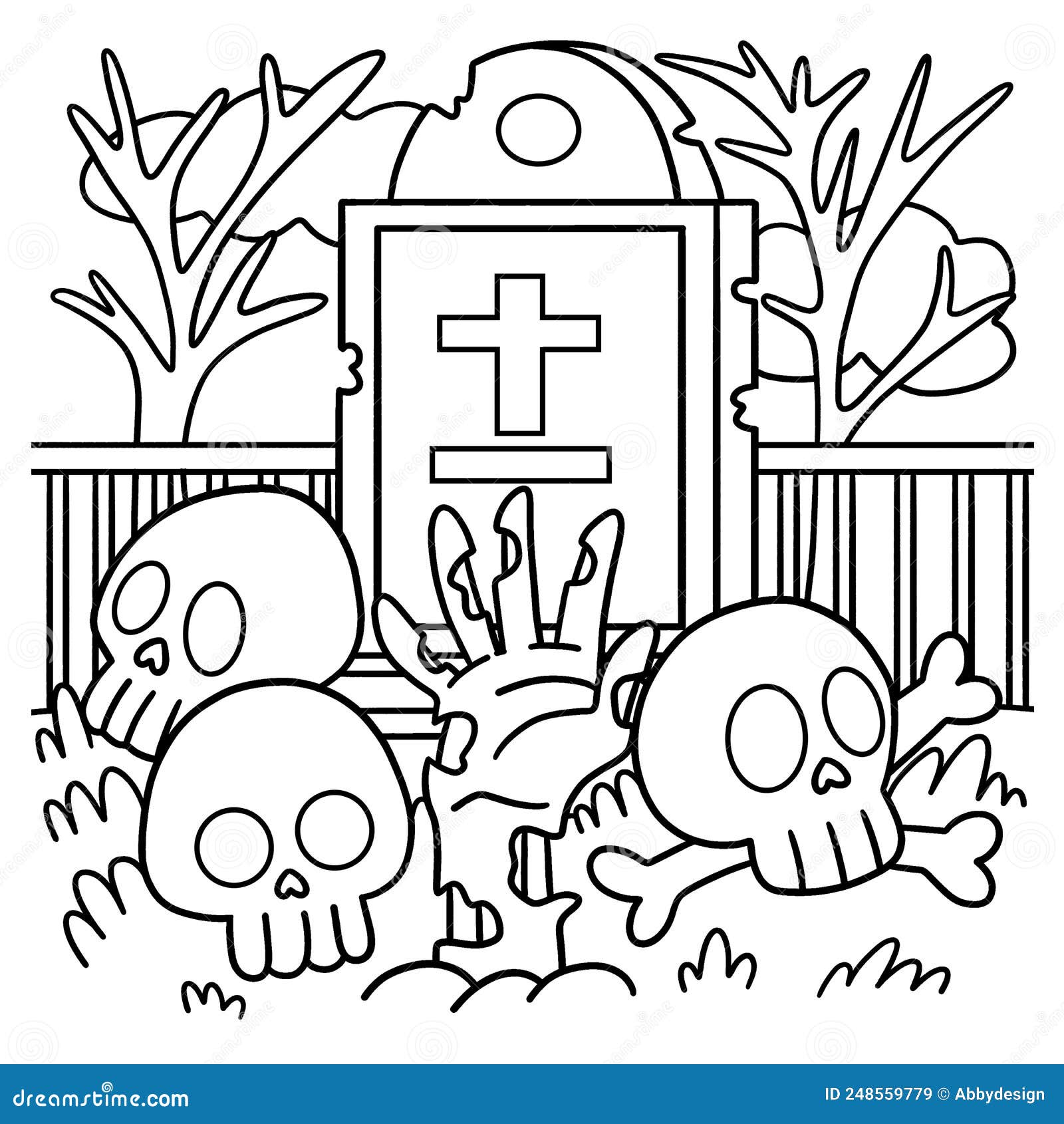 Skull Halloween Coloring Page for Kids Stock Vector - Illustration of ...