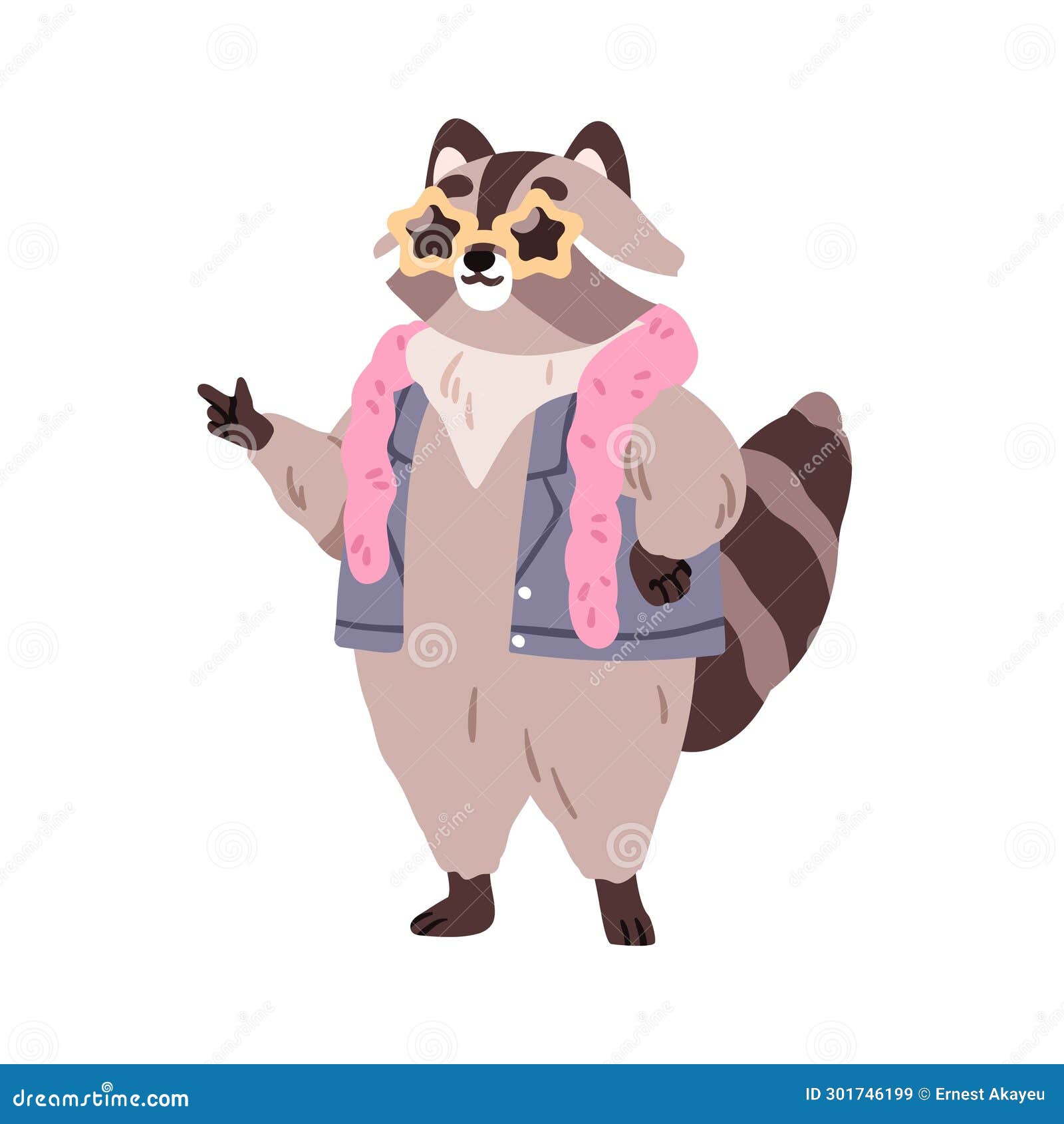 cute funny cool raccoon in sunglasses. comic fashion sassy animal character in star sunglasses. cheeky funky mammal