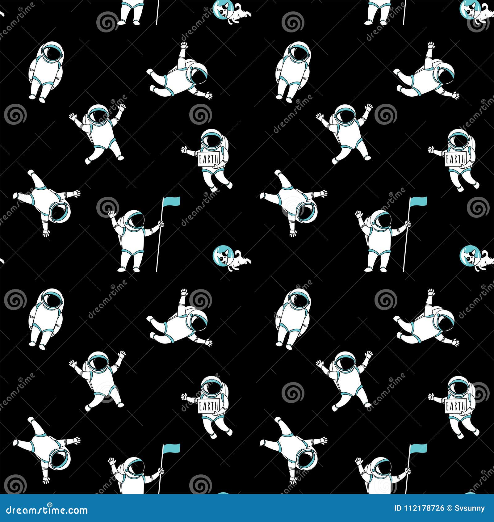 Funny Astronaut Spaceman Characters Exploring Outer Space Seamless
