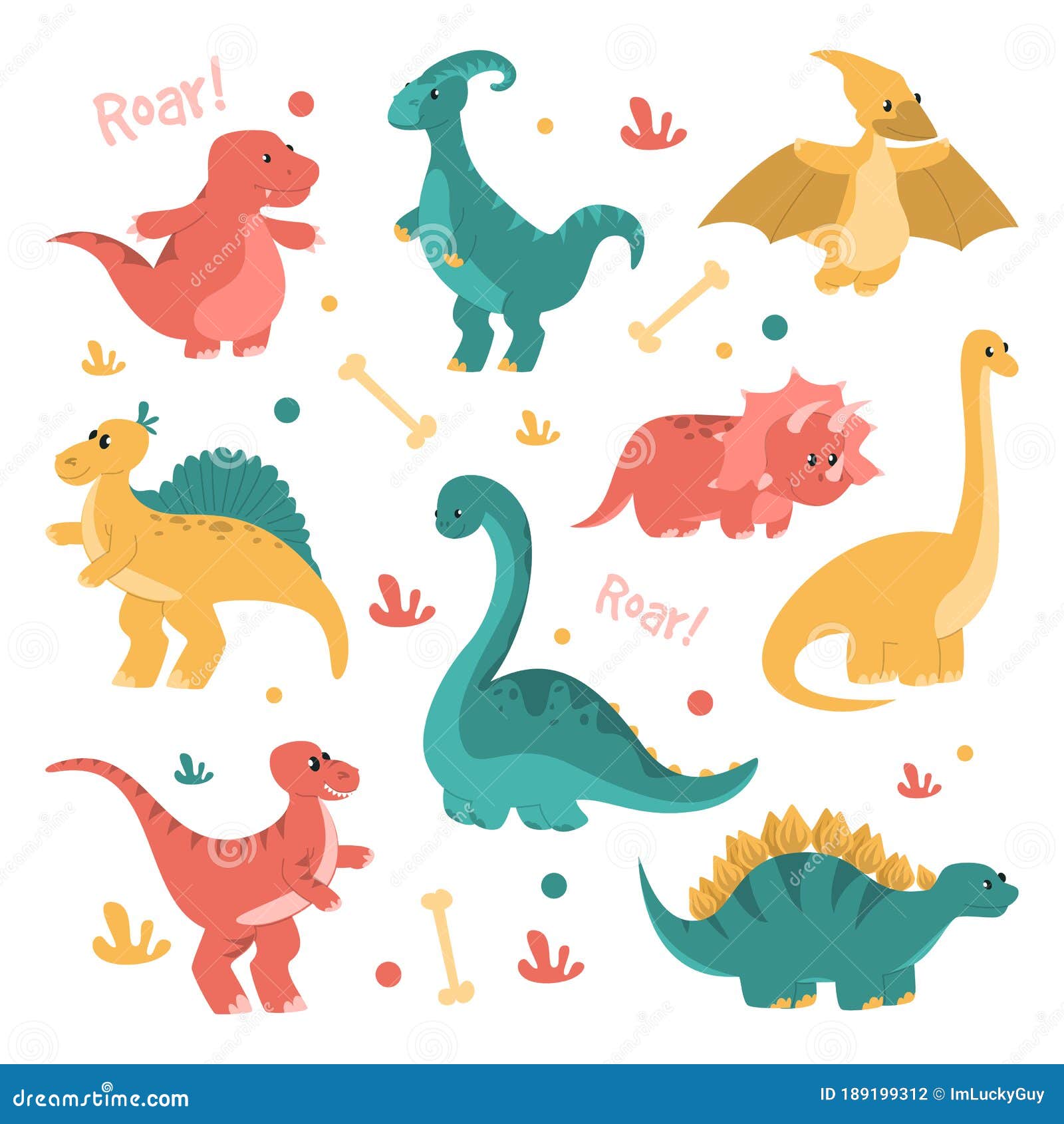 Cute and Funny Dinosaurs Set Vector Isolated. Collection Stock ...