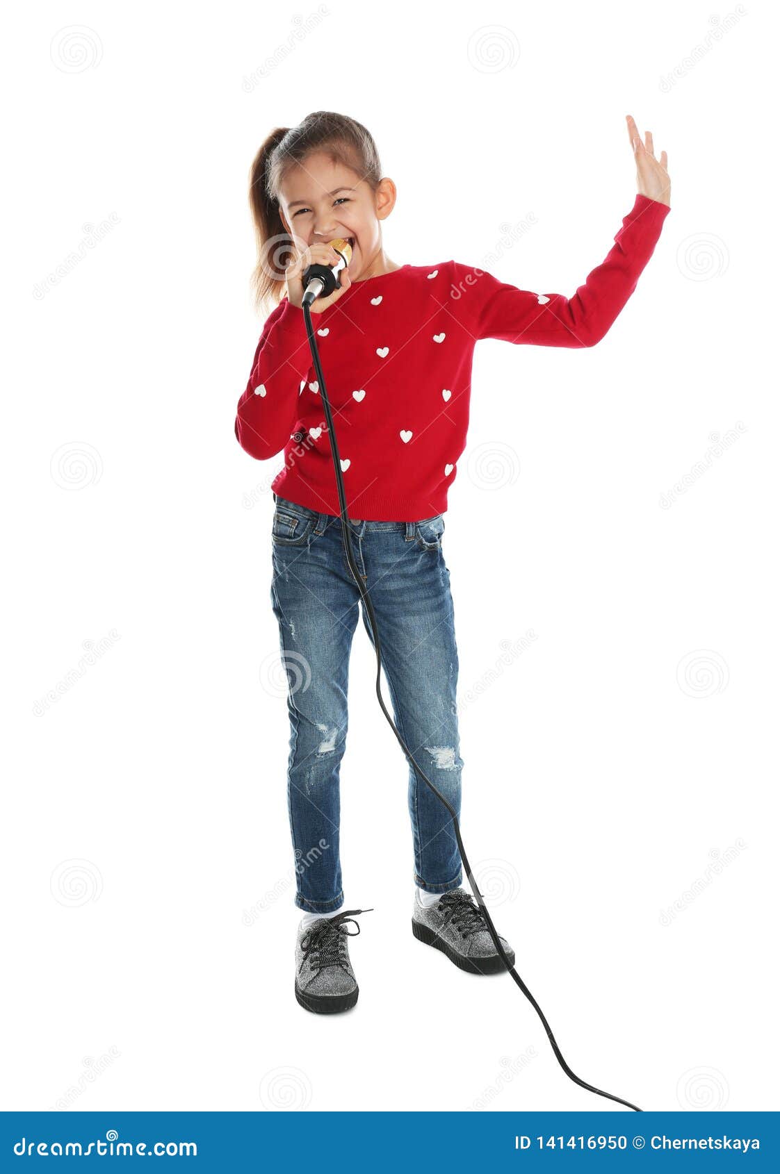Cute Funny Girl with Microphone Stock Photo Image of music, school