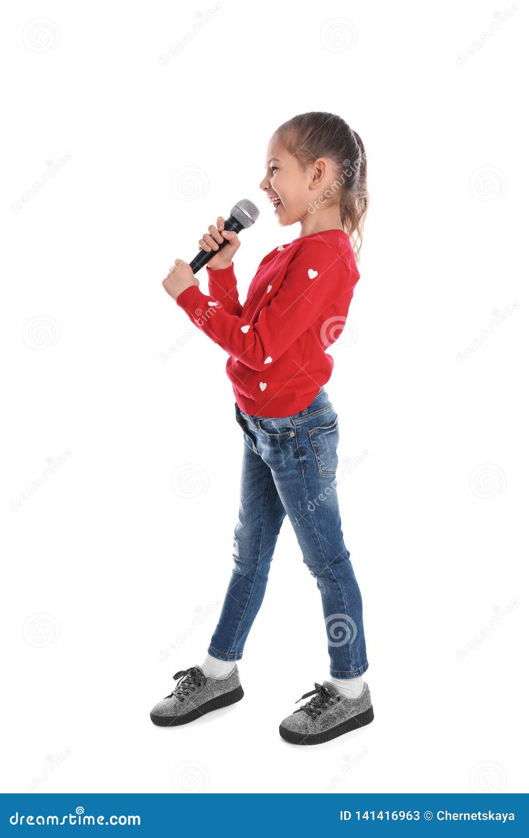 Cute Funny Girl with Microphone Stock Image Image of microphone