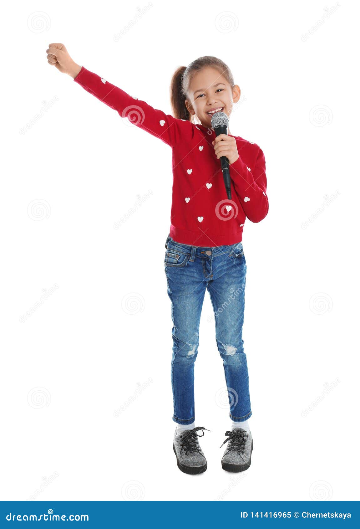 Cute Funny Girl with Microphone Stock Image Image of artist, person