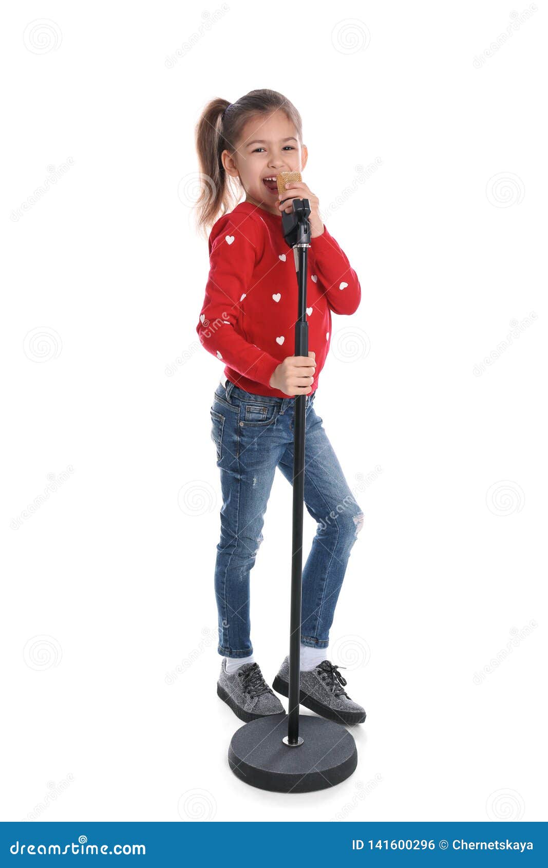 Cute Funny Girl With Microphone Stock Photo Image of leisure