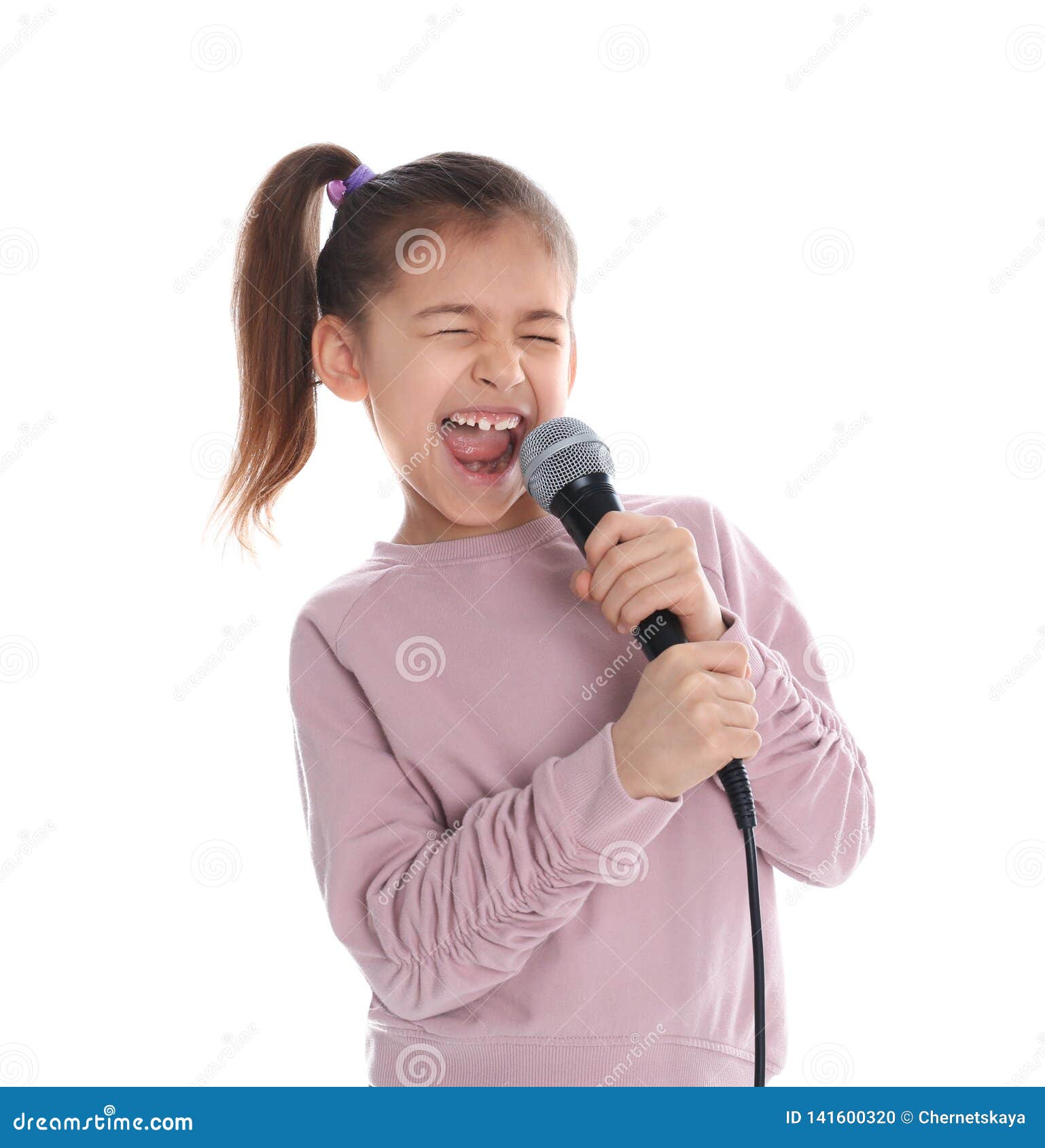 Cute Funny Girl with Microphone Stock Photo Image of primary, funny