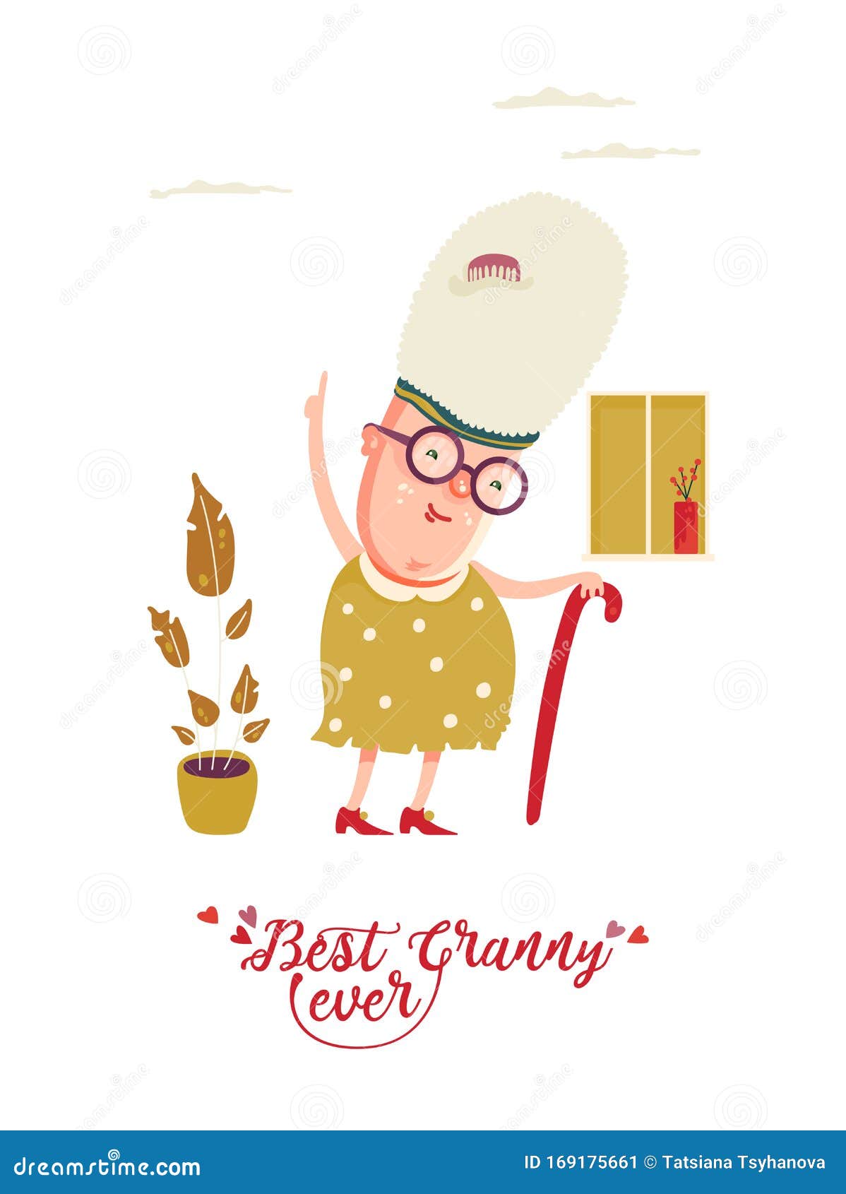 Download Cute Funny Grandma On Vector Greeting Card With Label Best ...