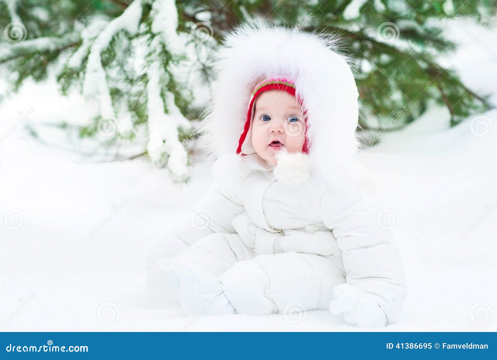 Cute Funny Little Baby in Winter Park Under Big Tree Stock Image ...