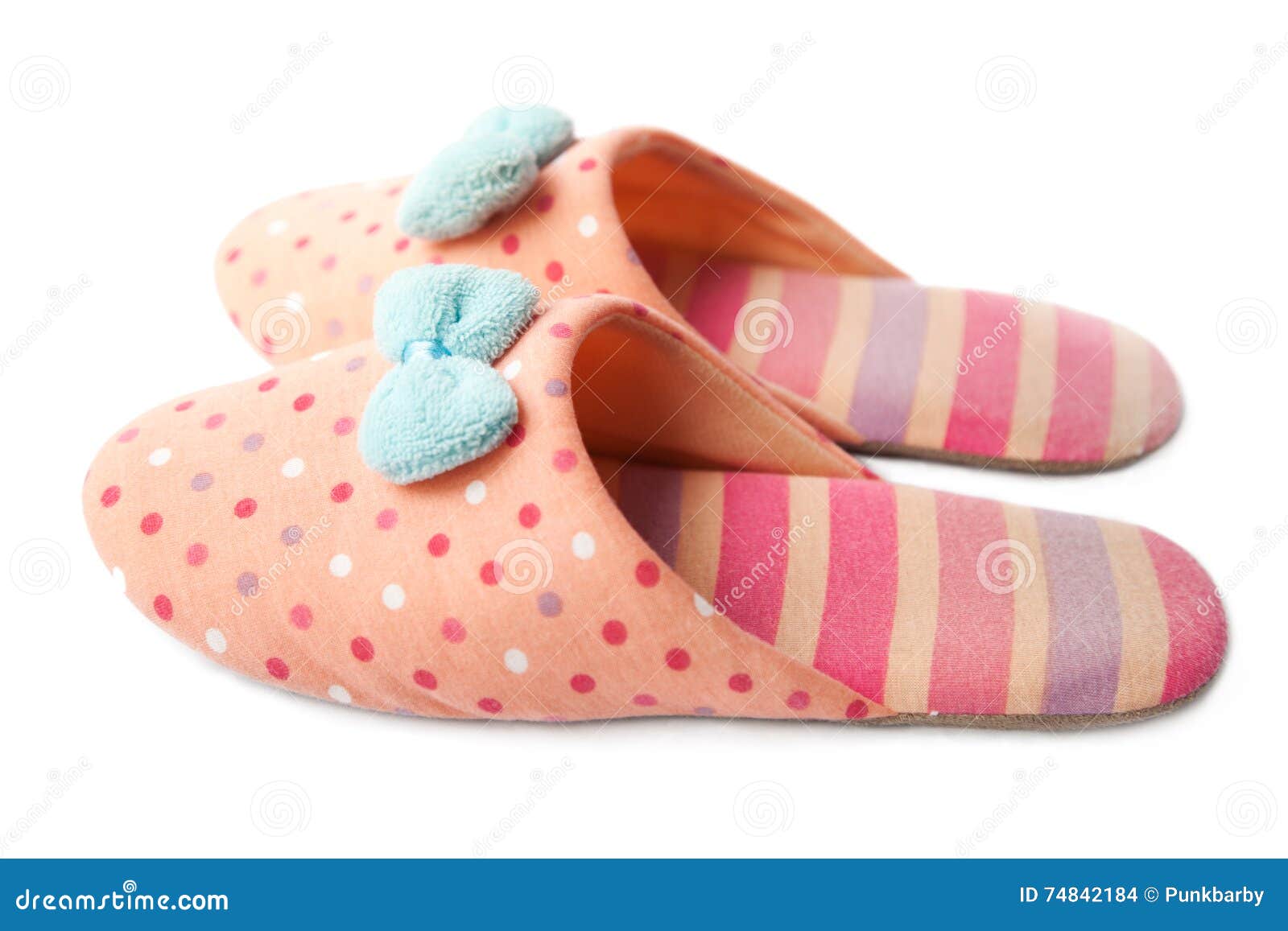 Cute Funny Pink Striped Dotted Girl Clown Slippers Isolated on White ...