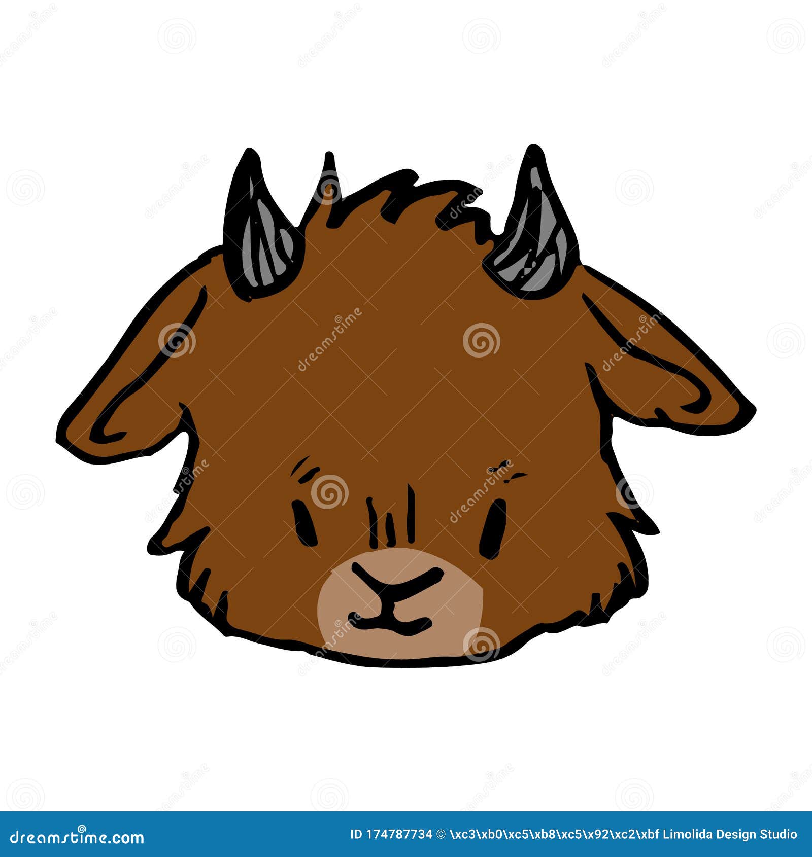 Download Cute Funny Smiling Brown Goat Face In Naive Style Vector ...