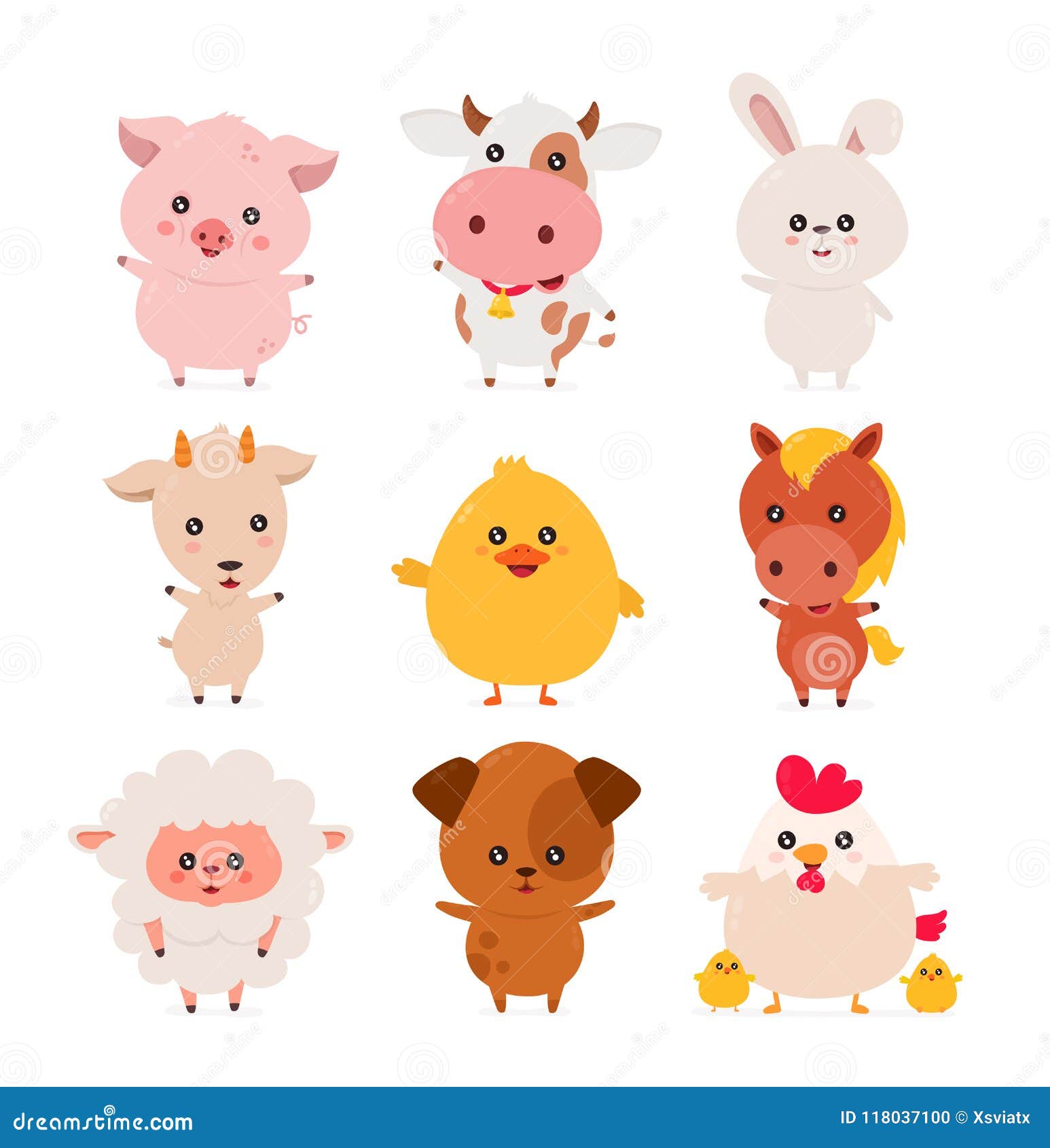 Cute Funny Smiling Happy Farm Animals Set Stock Vector - Illustration of  domestic, goat: 118037100