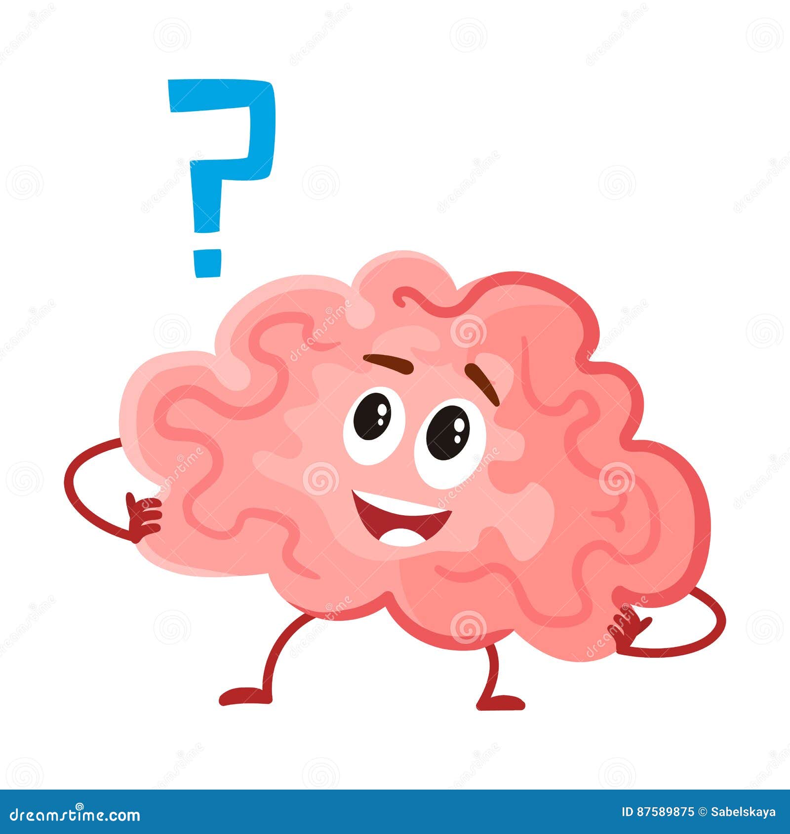 Cute and Funny, Smiling Human Brain Character, Intellectual, Thinking ...