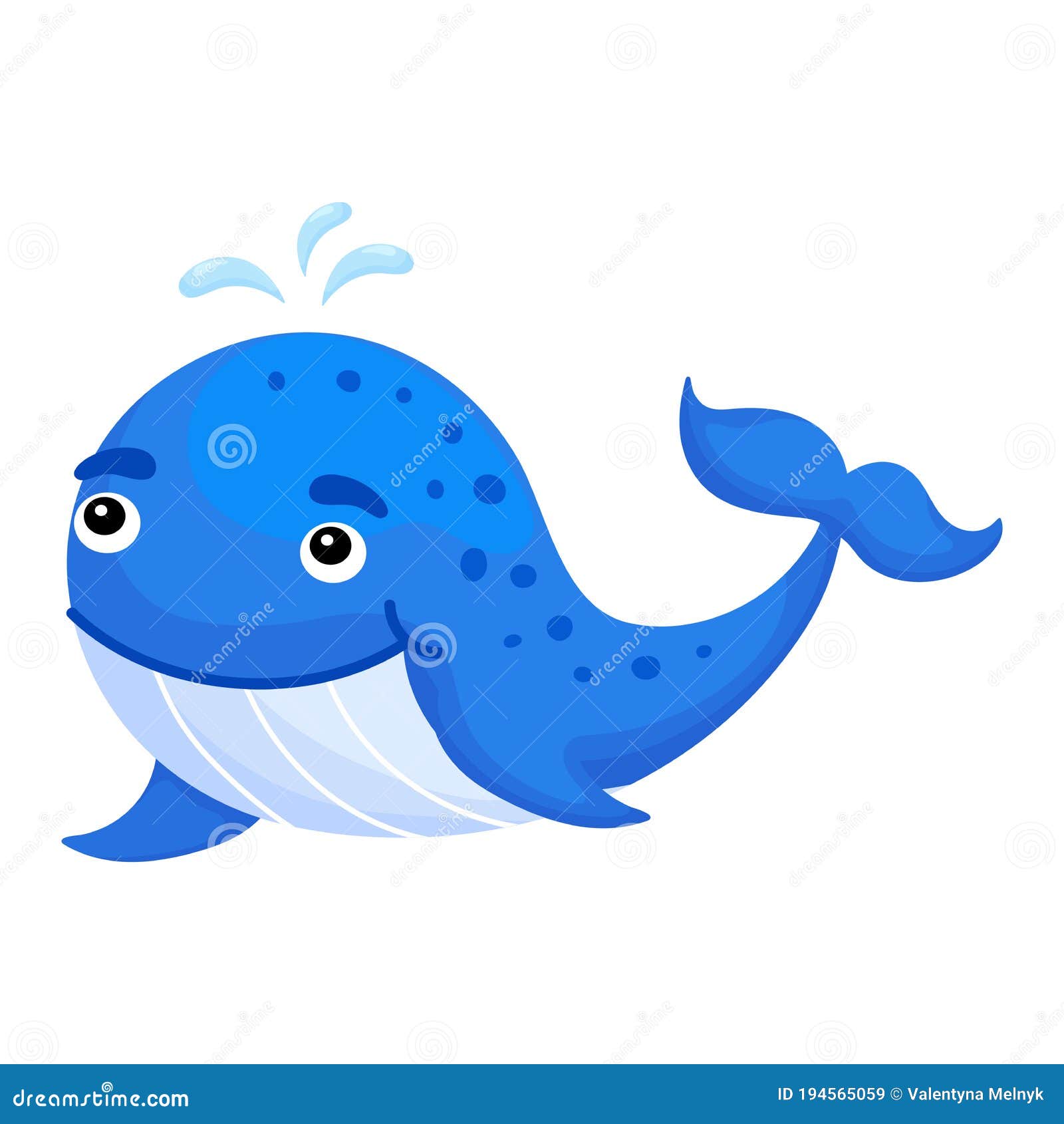 Cute Funny Whale Print on White Background. Ocean Cartoon Animal ...