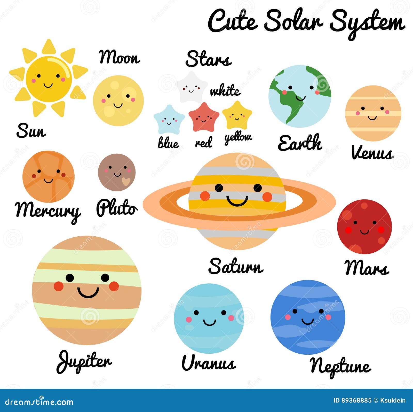 cute galaxy, space, solar system s. kawaii moon, sun and planets   for kids.   s for