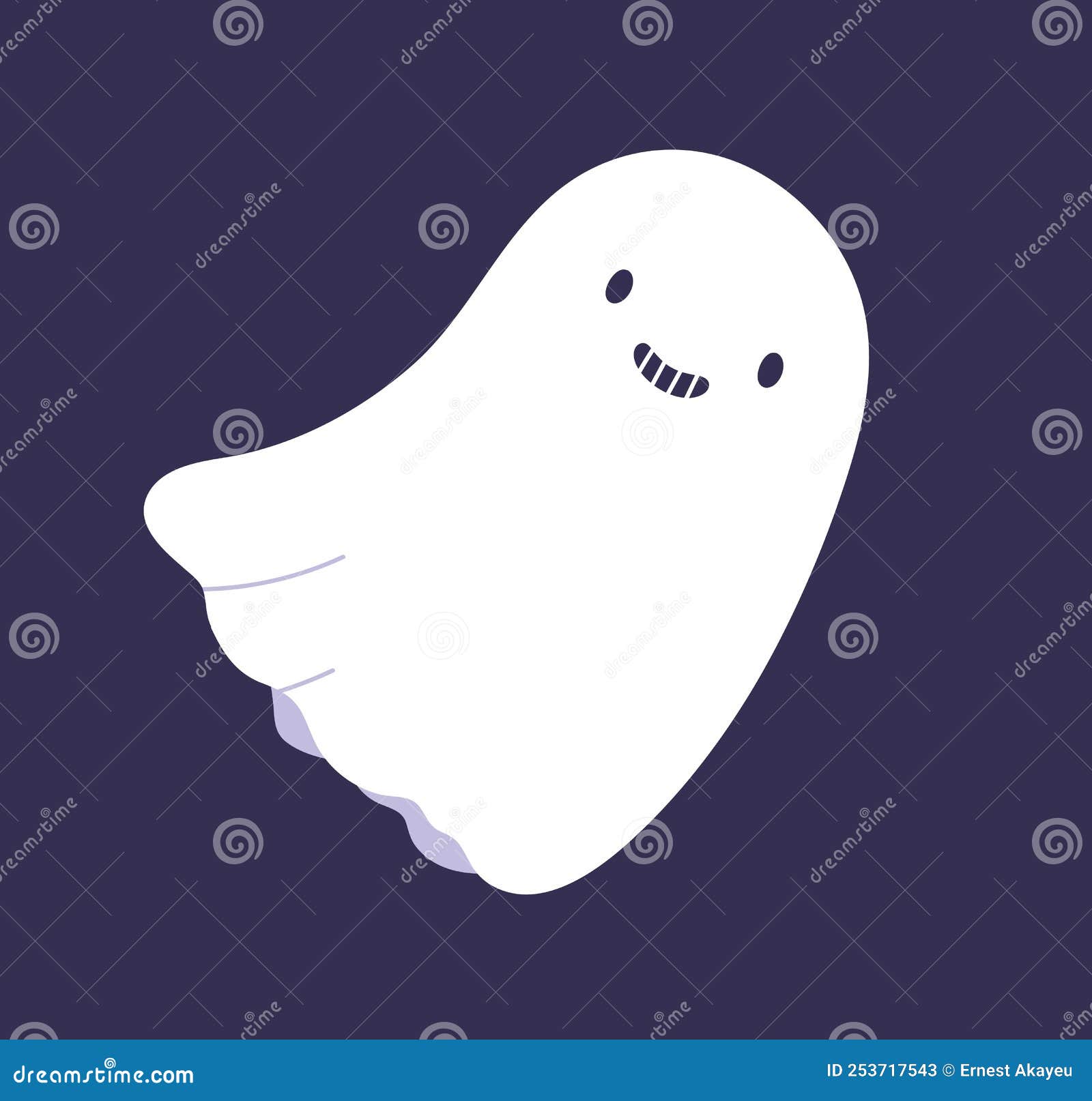 Cute Ghost Character Floating. Funny Halloween Smiling Spook