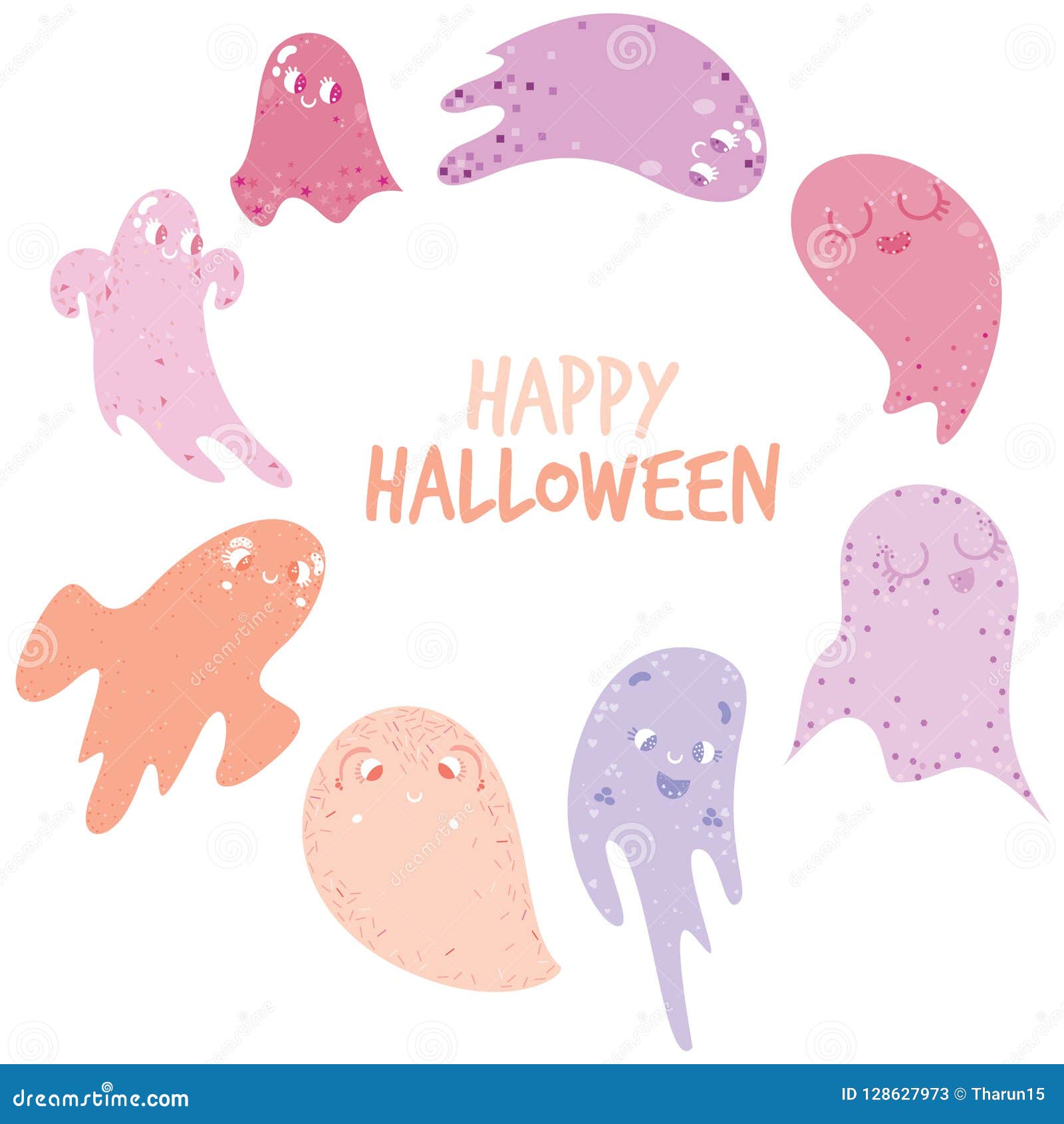 Set Of Cute Ghosts, Apparition, Spook, Horror. Poster For Happy ...