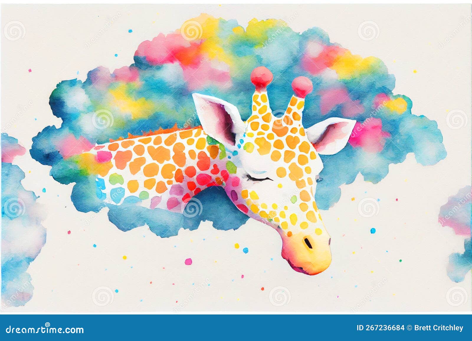 Cute Giraffe Asleep Watercolor Stock Illustration - Illustration of