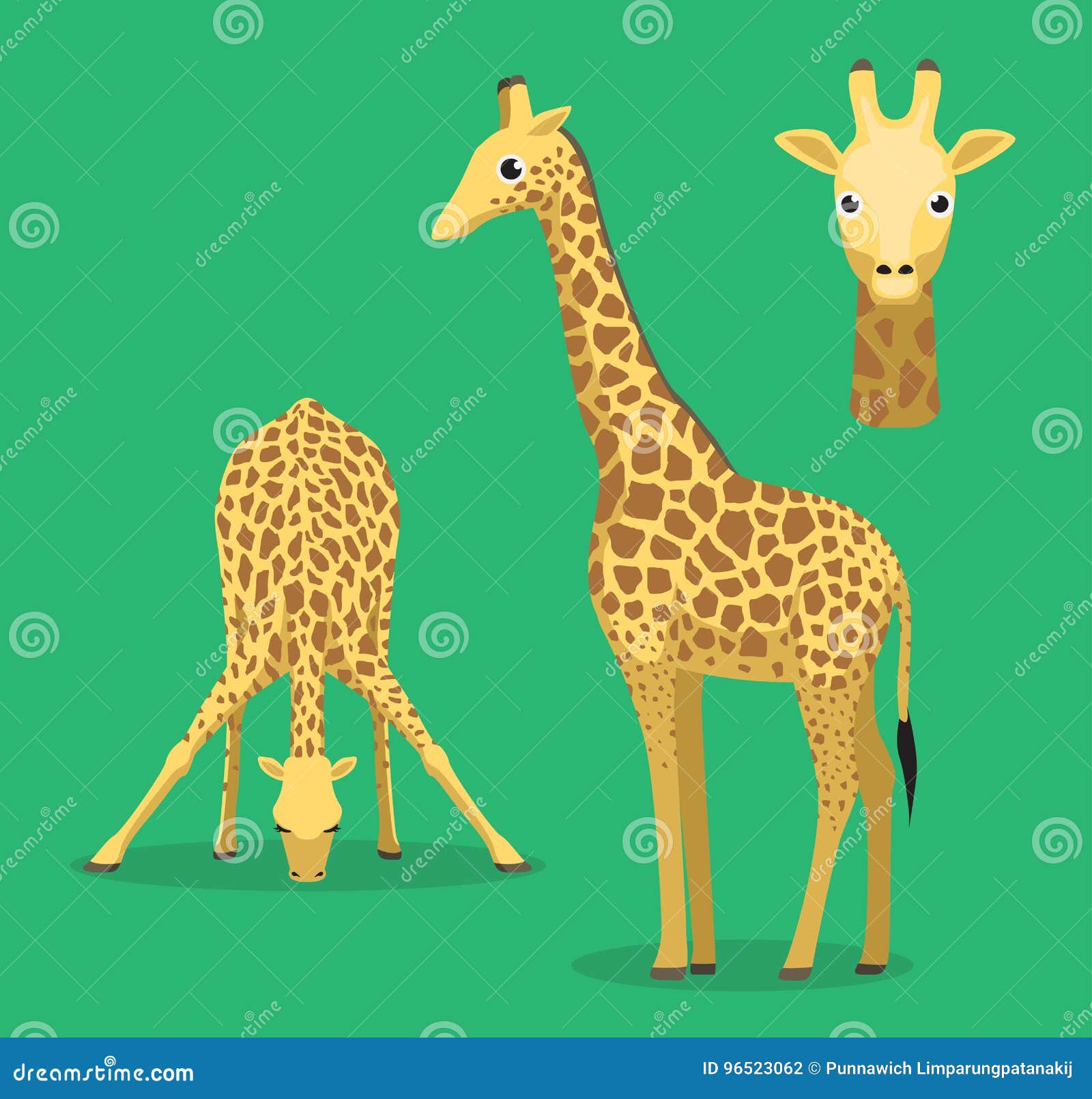 Cute Giraffe Drink Water Cartoon Vector Illustration Stock Vector