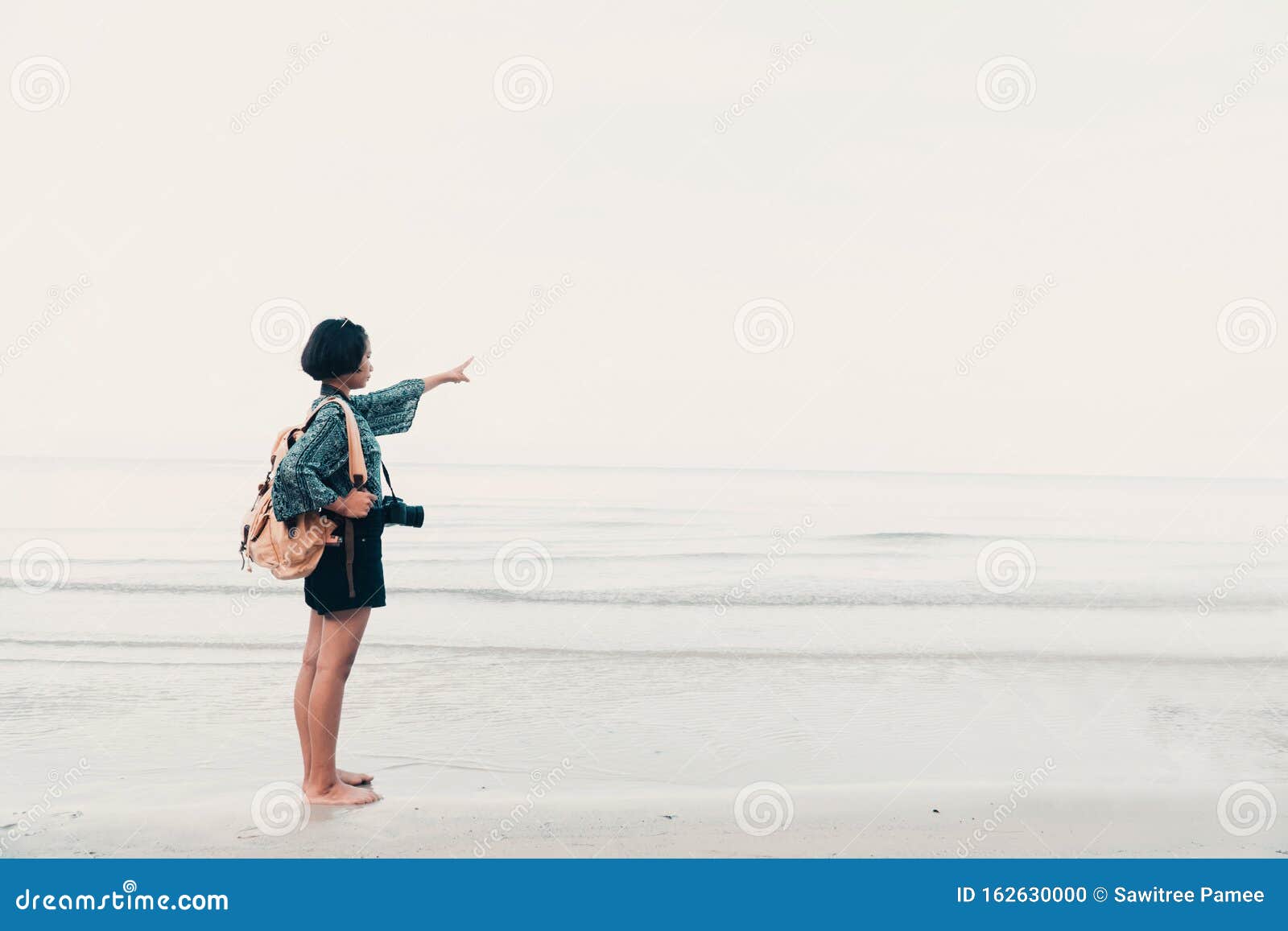 Cute Girl Backpack and Travel Stock Photo Image of water, leisure