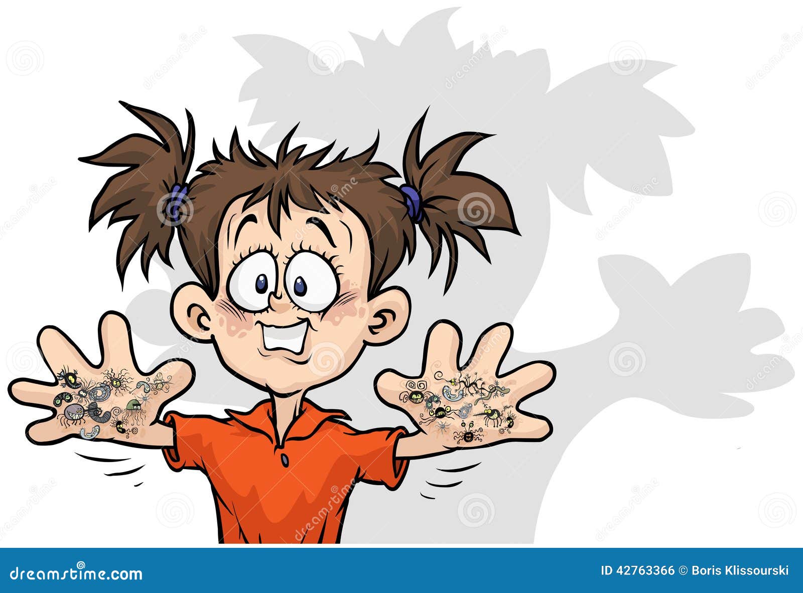 Cute Girl with Bacterias on His Hands. Stock Illustration - Illustration of  character, upbringing: 42763366