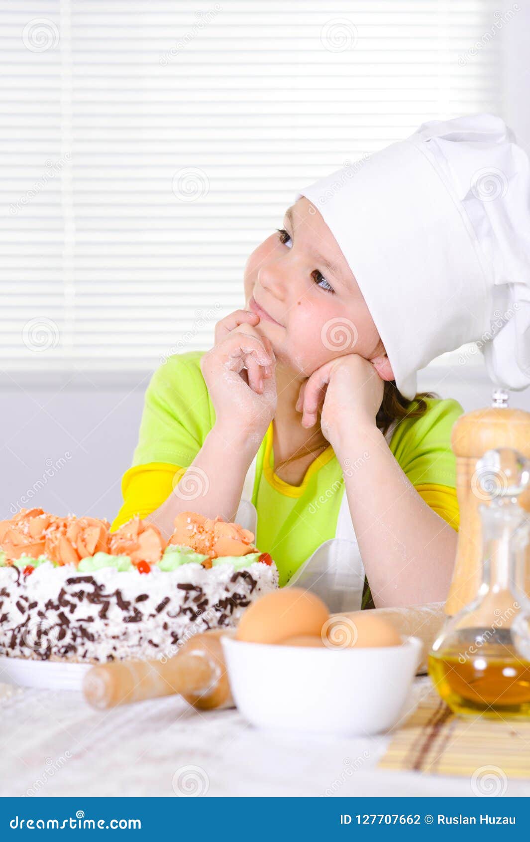 Cute Girl Baking Cake in the Kitchen Stock Photo Image of girl, food