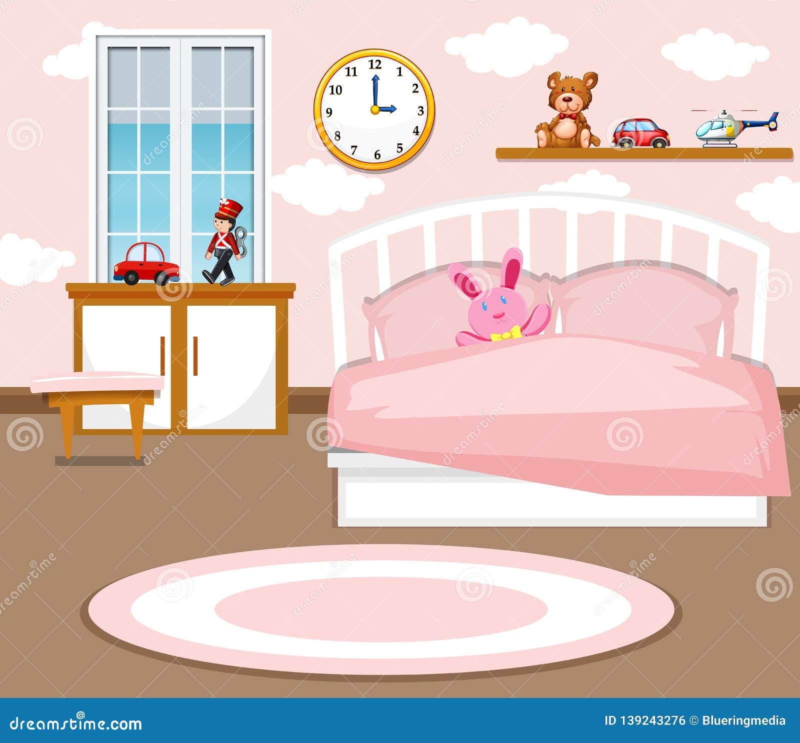 A Cute Girl Bedroom Background Stock Vector - Illustration of design,  blanket: 139243276