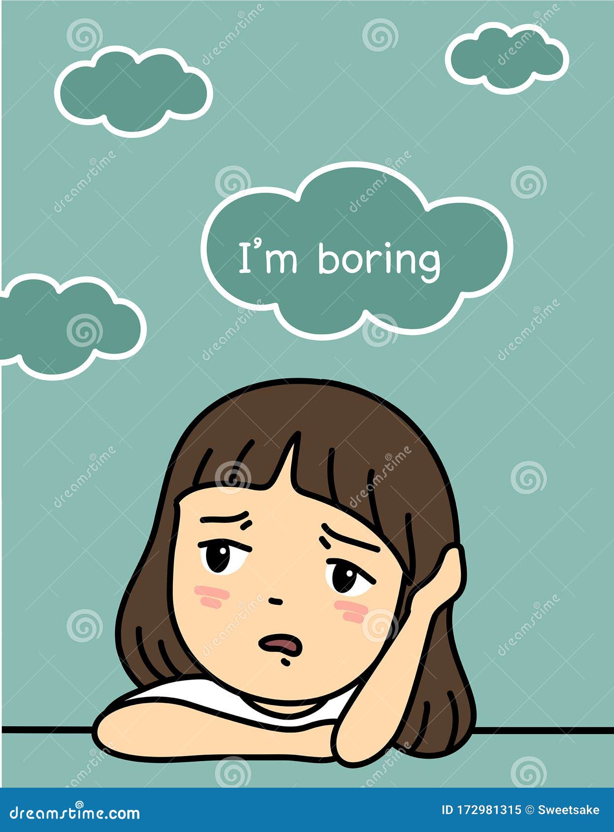 Cute Girl Boring Character Vector Illustration Stock Vector