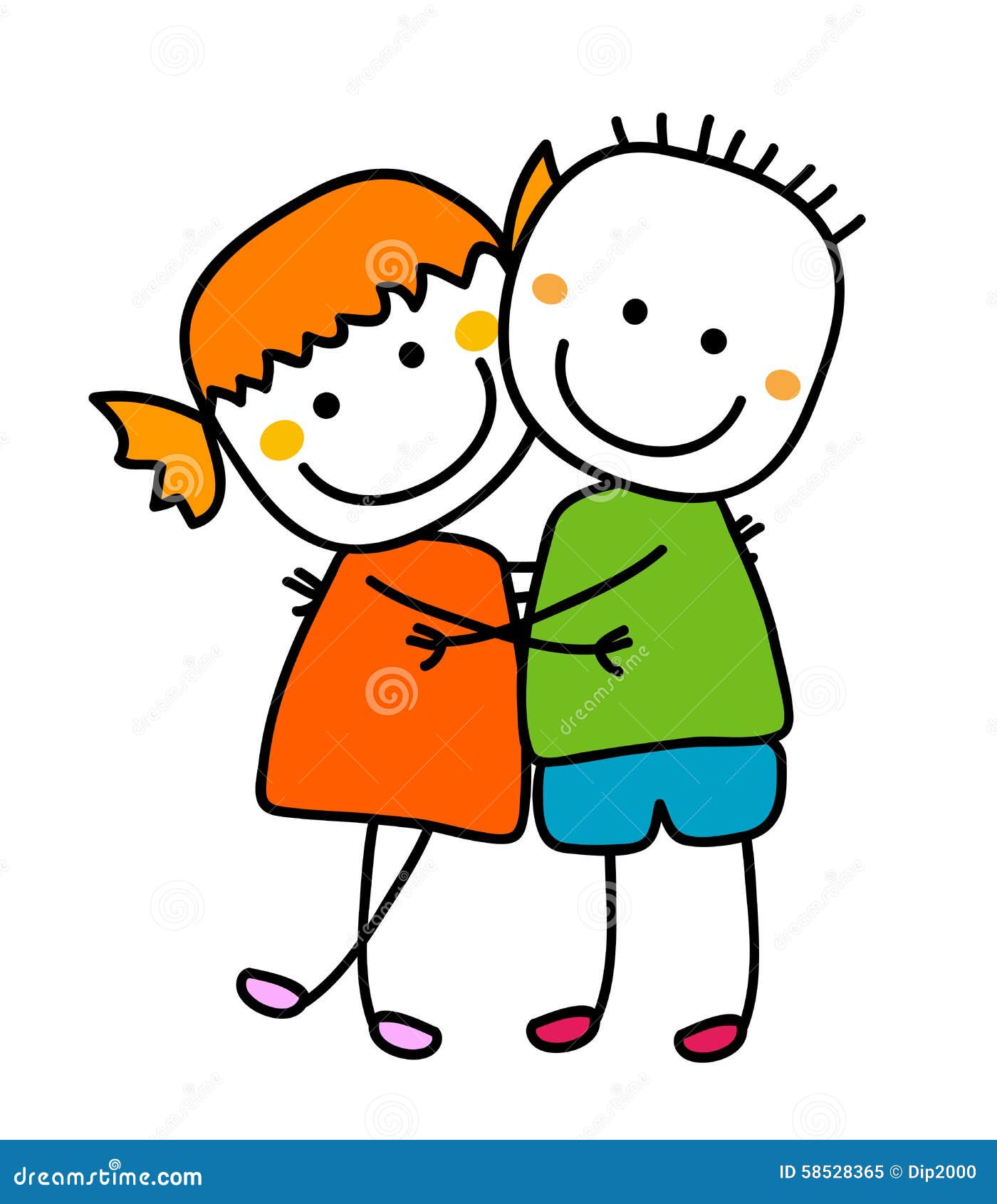 Cute girl and boy hugging stock vector. Illustration of little - 58528365